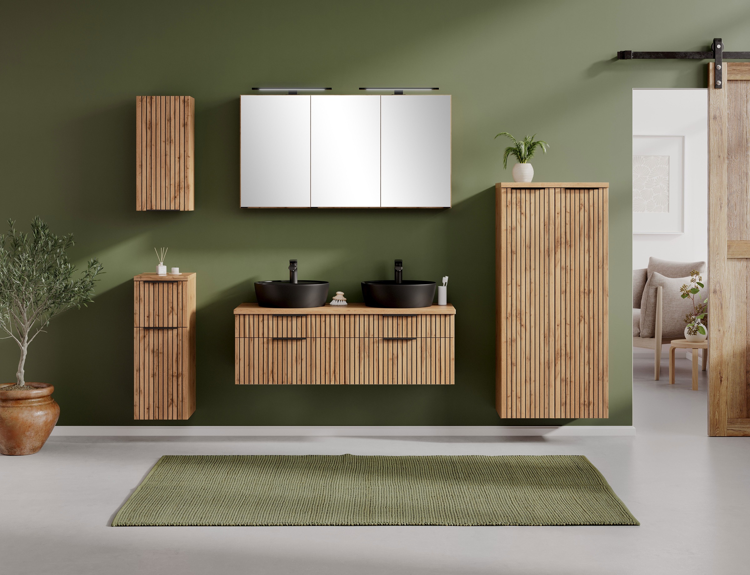 welltime Spiegelschrank, Welltime, Breite 120 cm, mittlere Tür reversibel, gedämpft