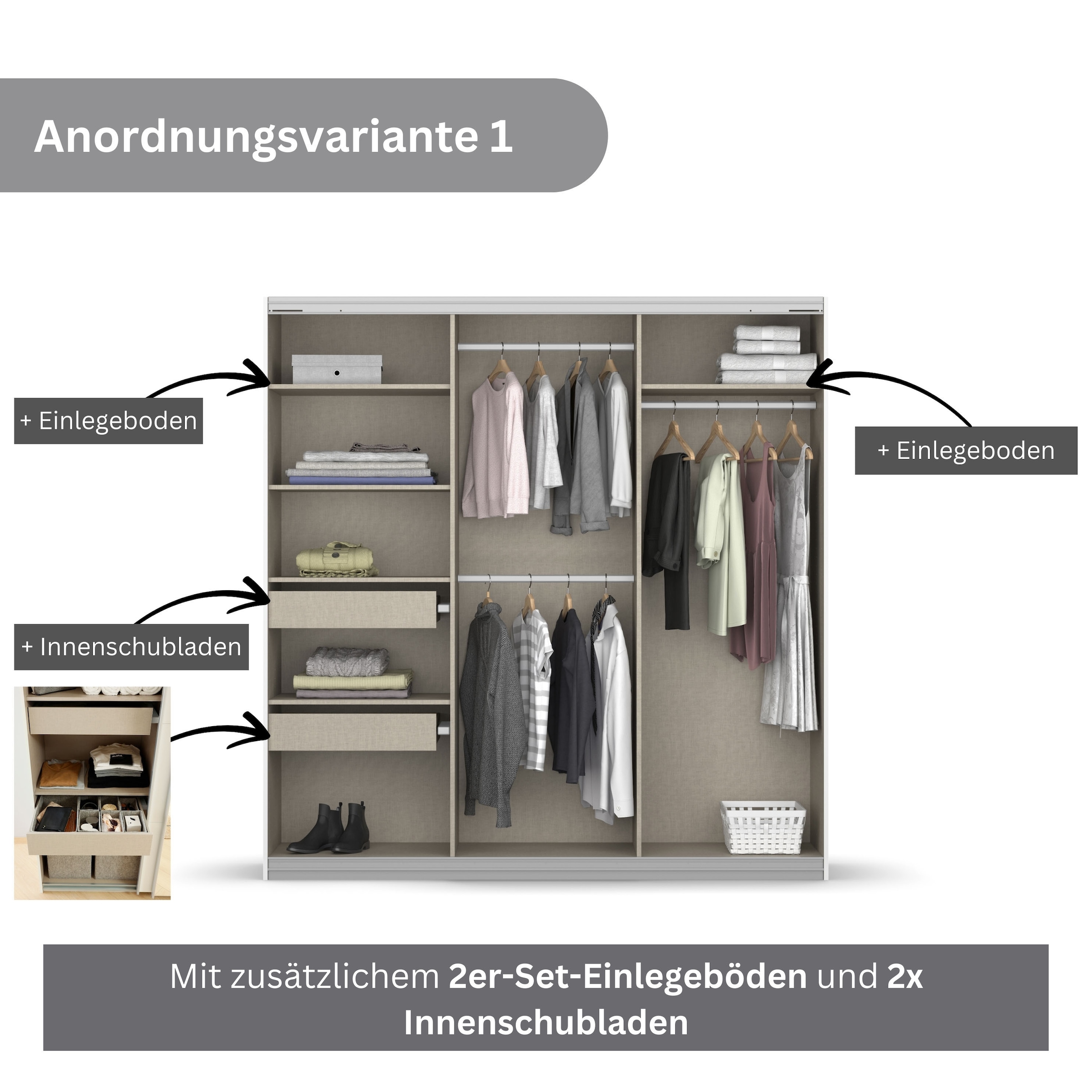 rauch Schwebetürenschrank »Kleiderschrank Schrank Garderobe BESTSELLER KOLUNA mit Spiegel« Breiten 203/271/315/360 cm Höhen 210/229 cm,  inkl. 2 Innenschubladen sowie extra Einlegeböden MADE IN GERMANY