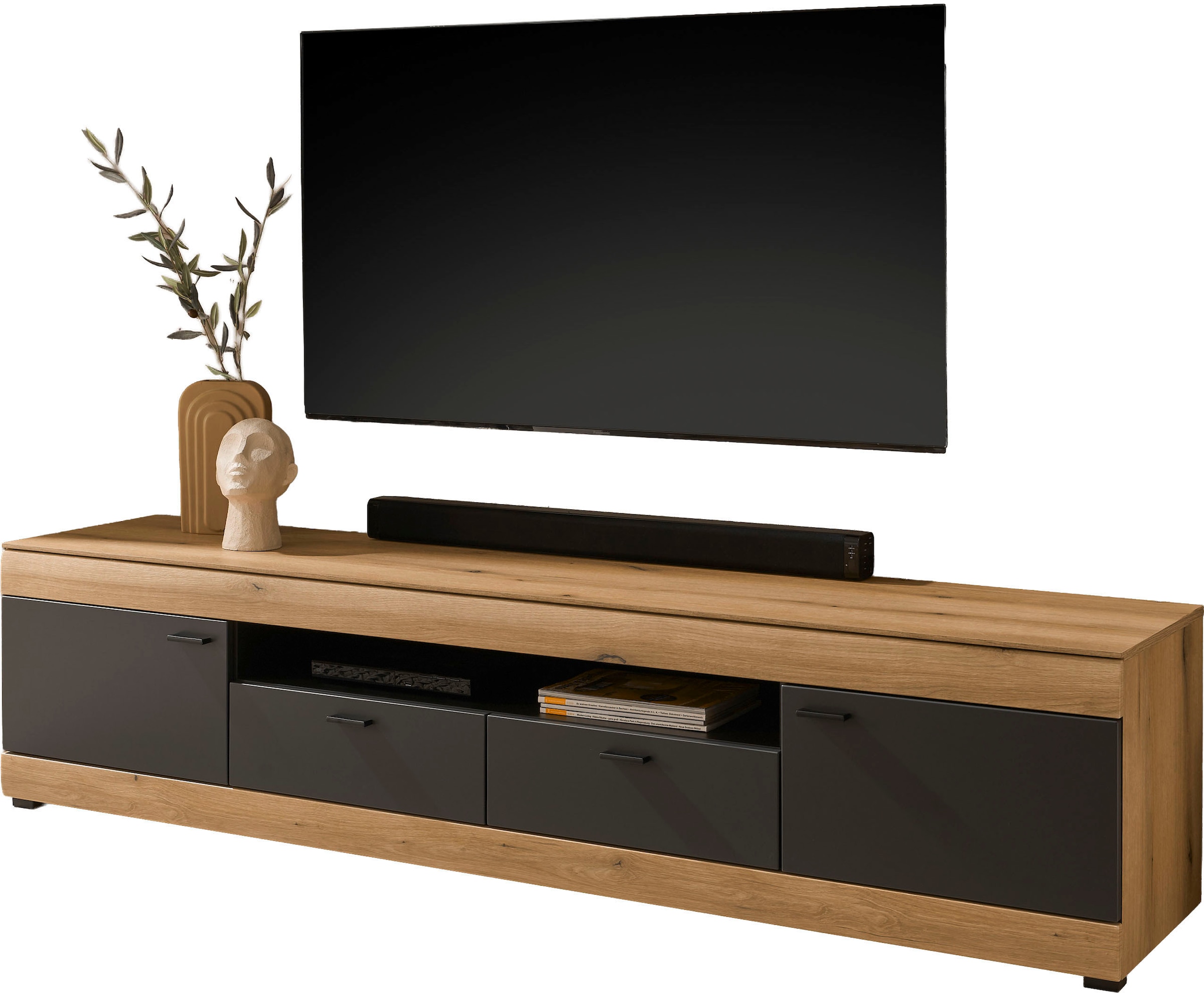 Home affaire Lowboard »Soleto, moderner TV-Schrank, Kommode, TV-Unterschrank« zeitlos, schwarze Griffe aus Metall, ausreichend Stauraum