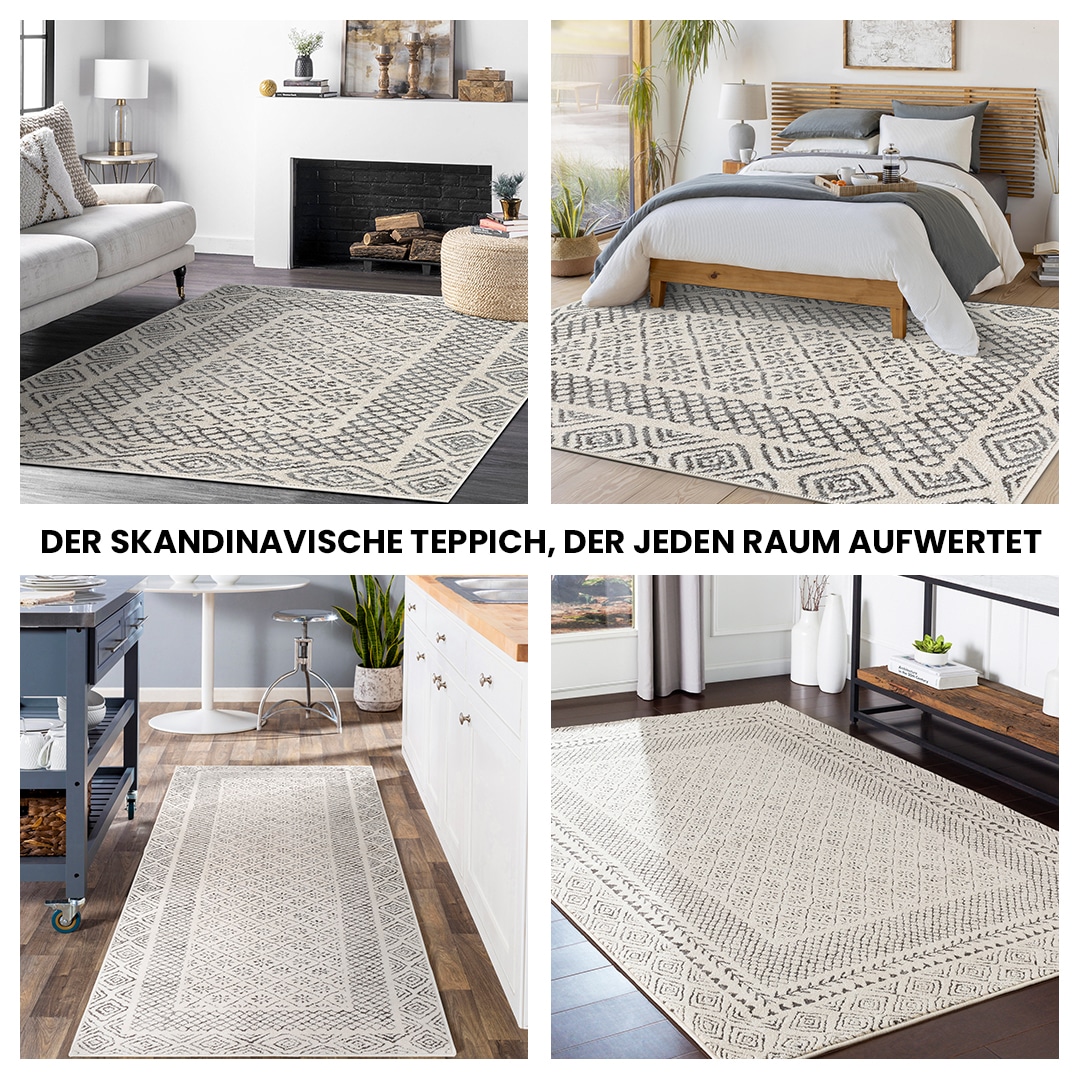 Livabliss Teppich »MONACO«, rechteckig, 14 mm Höhe, Skandinavischer Teppich, Kurzflor Boho-Wohnzimmerteppich