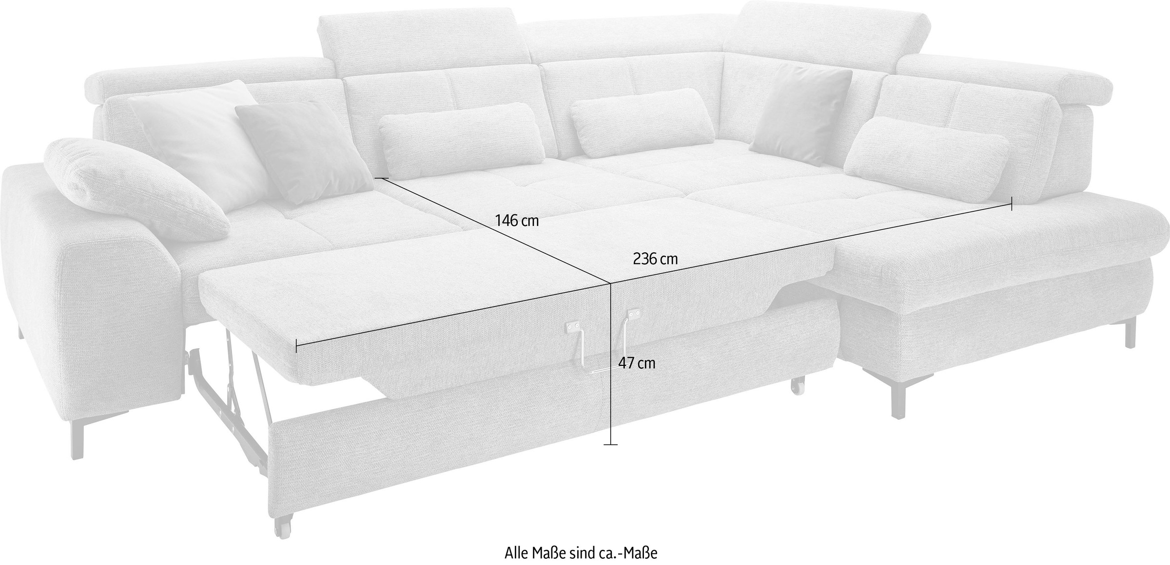 set one by Musterring Ecksofa »SO 3400, Komfortsitzhöhe 47cm oder 49cm, inkl. Sitztiefenverstellung«, verschiedene Funktionen, Kaltschaumpolsterung, Stellmaße 220 x 317 cm
