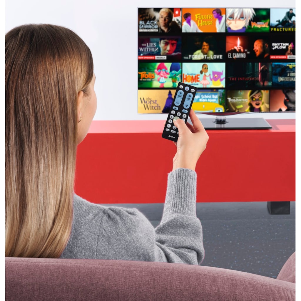 Hama Universal-Fernbedienung »Universal Infarot Fernbedienung für TV, DVD-Player, Receiver, schwarz«, 2-in-1, für Senioren, große leuchtende programmierbare Tasten, 10m Reichweite