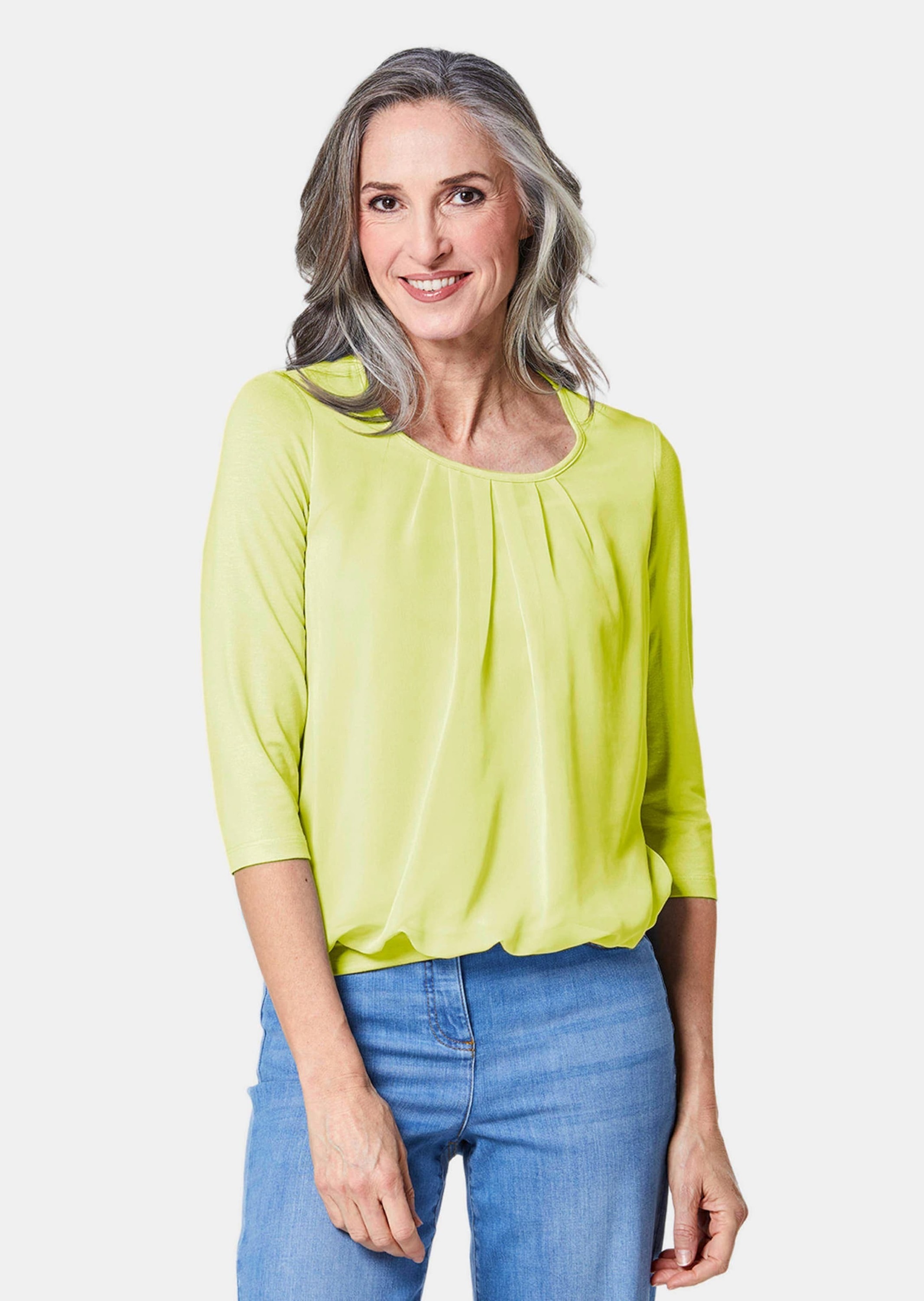GOLDNER Kurzarmbluse »Chiffon-Shirt mit 3/4-Arm, Rundhals« keine/nicht relevant