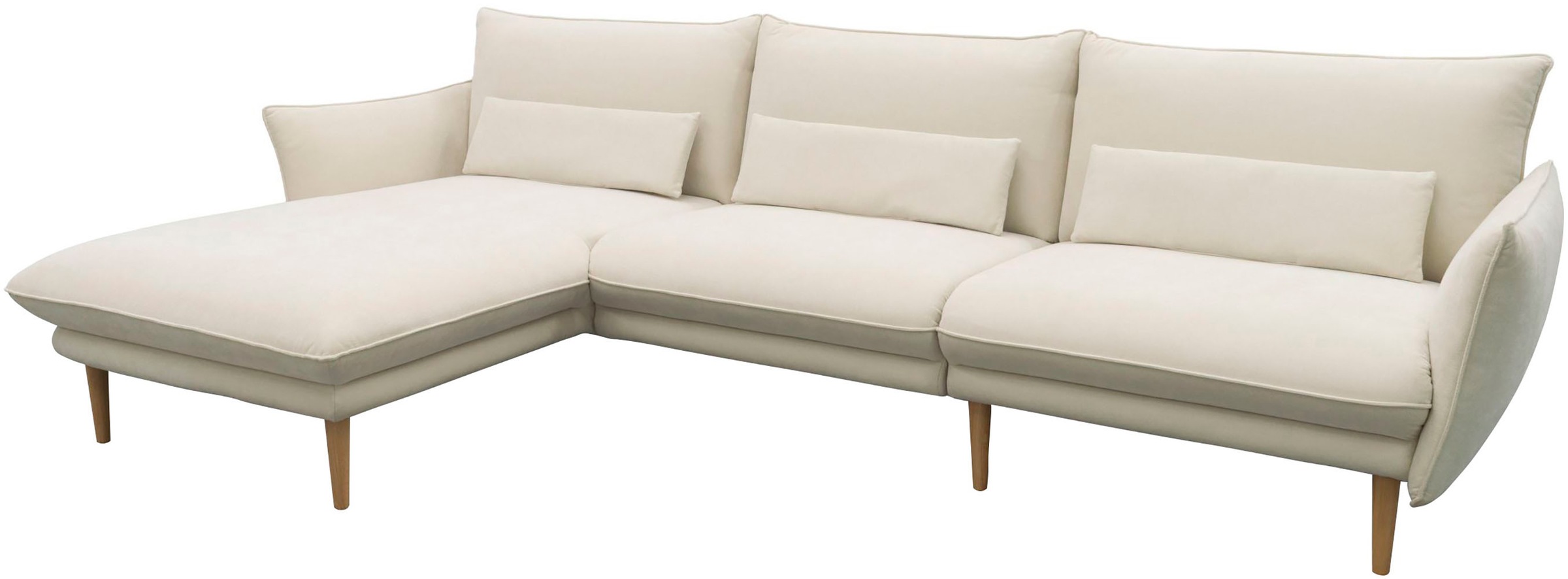 DOMO collection Ecksofa »Leuven modern mit schmalen Armlehnen, Breite 282 cm, L-Form« angenehm feste Polsterung, bodenfrei, 19 cm hohe Holzfüße