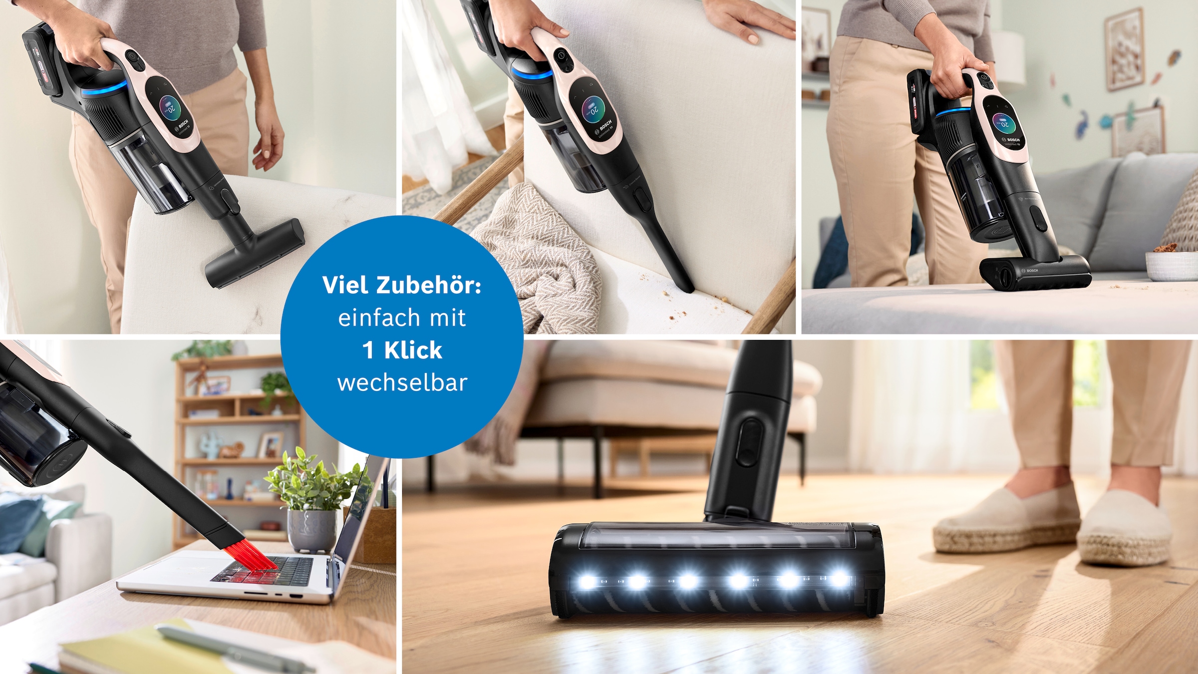 BOSCH Akku-Stielstaubsauger »Unlimited 10 BKS1041RHF, MicroClean™ Technology, Display, Knickrohr« HEPA-Filtersystem, 10 Jahre Motorgarantie, LED-Licht, powder rose