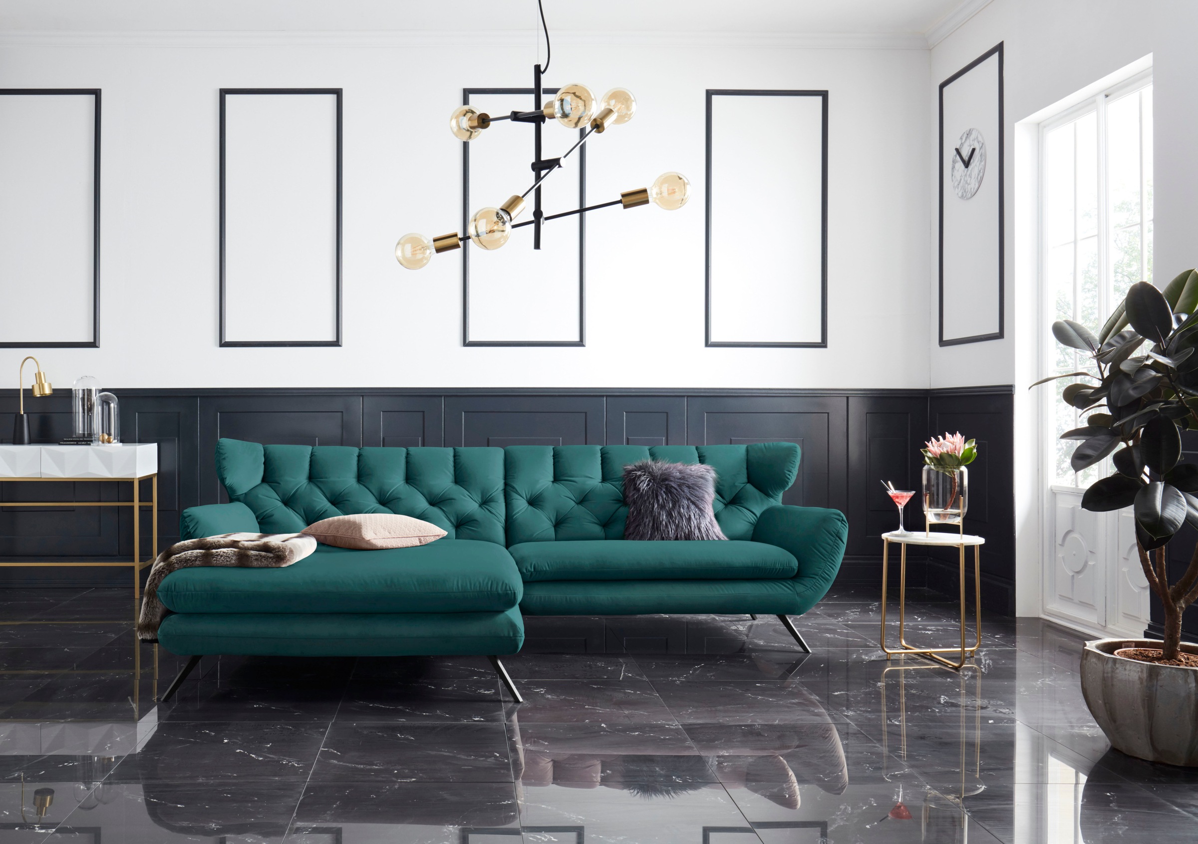 3C Candy Ecksofa »Beatrice Designsofa in moderner Retrooptik, bequem und extravagant«, mit Rückensteppung im Rautenmuster, Ohrenbacken Optik, L-Form