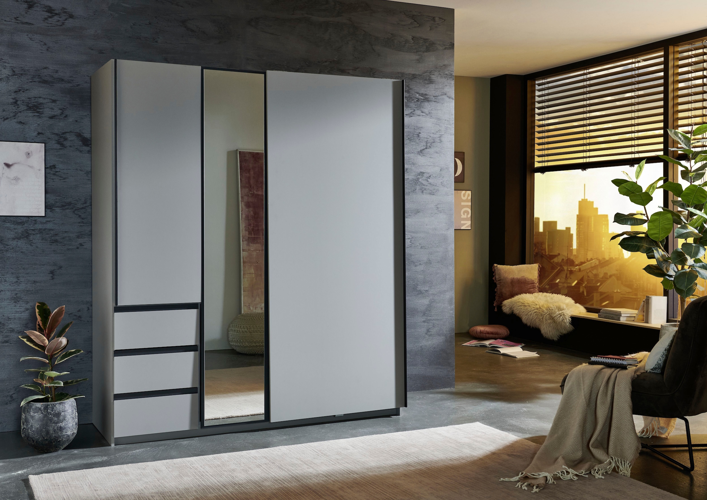 Wimex Schwebetürenschrank »Stade, B: 168cm, inkl. Spiegel und von außen bedienbaren Schubladen« erhältlich in verschiedenen Farben