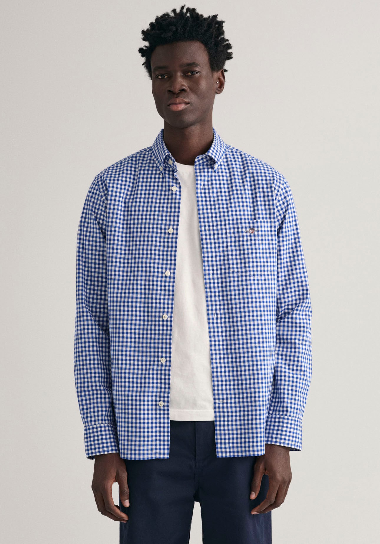 Langarmhemd »REG POPLIN GINGHAM SHIRT«, mit Logostickerei auf der Brust