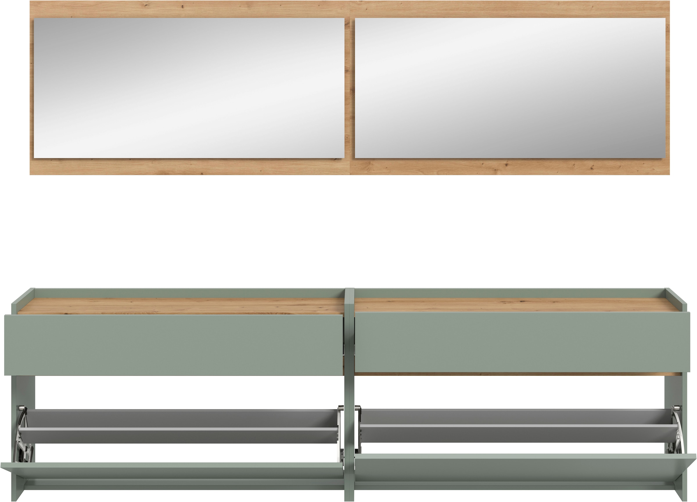 Home affaire Garderoben-Set »EVRID, 4-teilig, Breite 220 cm, individuell hängbar & erweiterbar« best. aus: 2x Kommode und 2x Spiegel, 4 Stk. tlg.