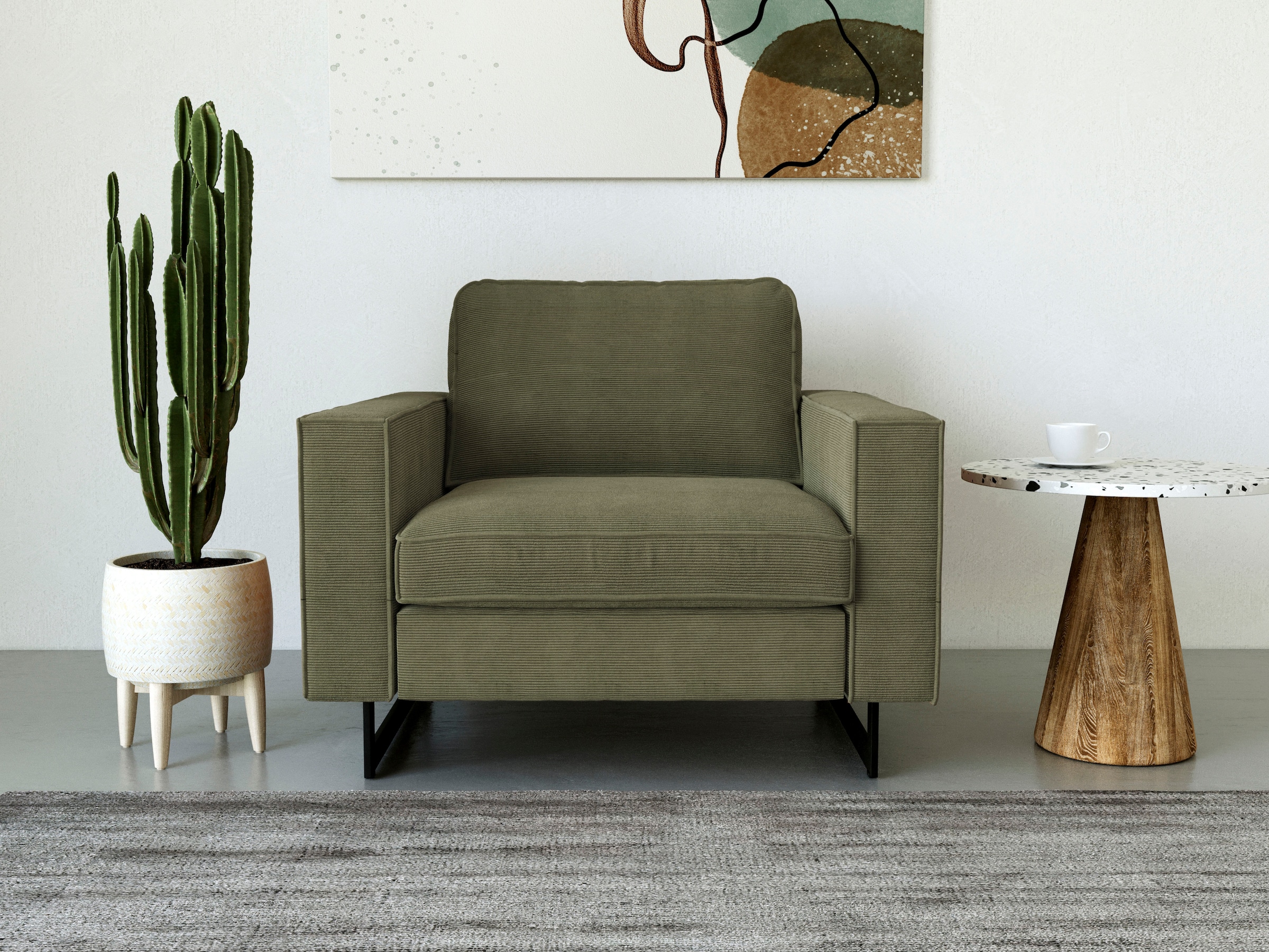 Places of Style Loveseat »Pinto 105 cm, Cord, Chenille, Lederoptik«, mit Keder, Metallfüßen und auch in Cord Bezug erhältlich