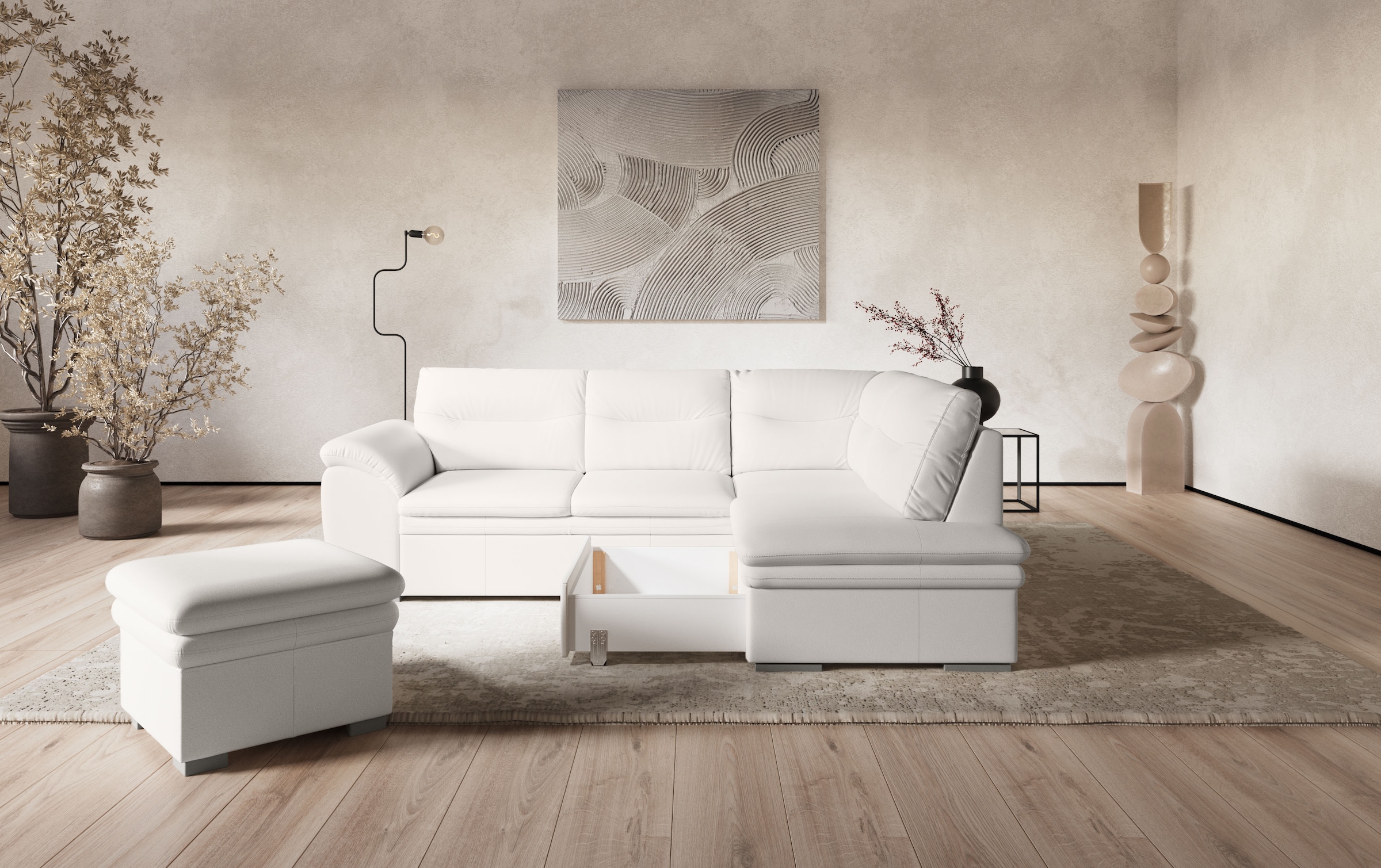 COTTA Ecksofa »Leandra L-Form«, wahlweise mit Bettfunktion & Bettkasten