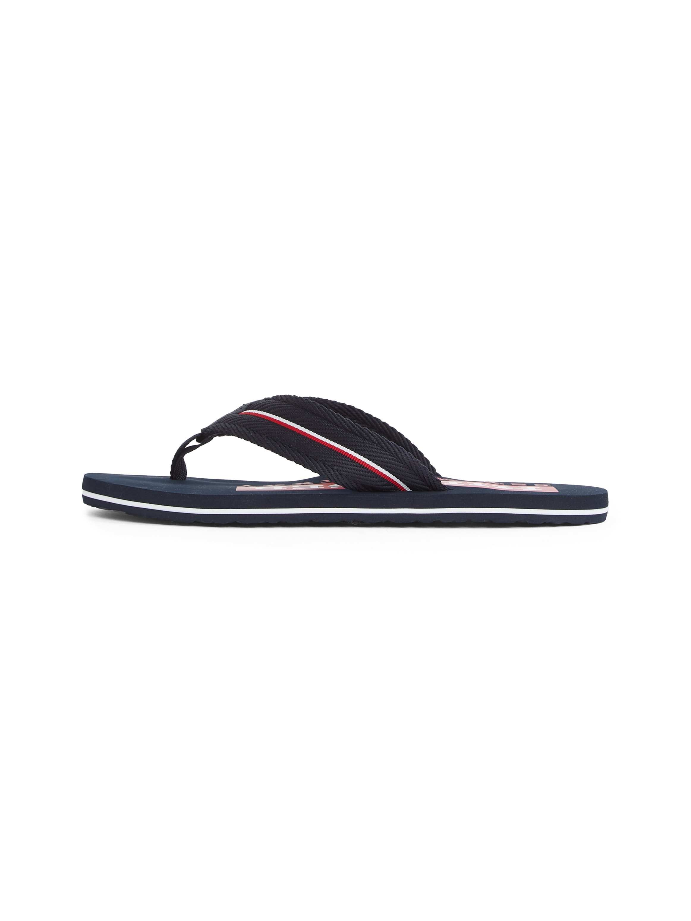 Tommy Hilfiger Zehentrenner »CORPORATE HILFIGER BEACH SANDAL«, Sommerschuh, Flats, Bequemschuh mit Streifen