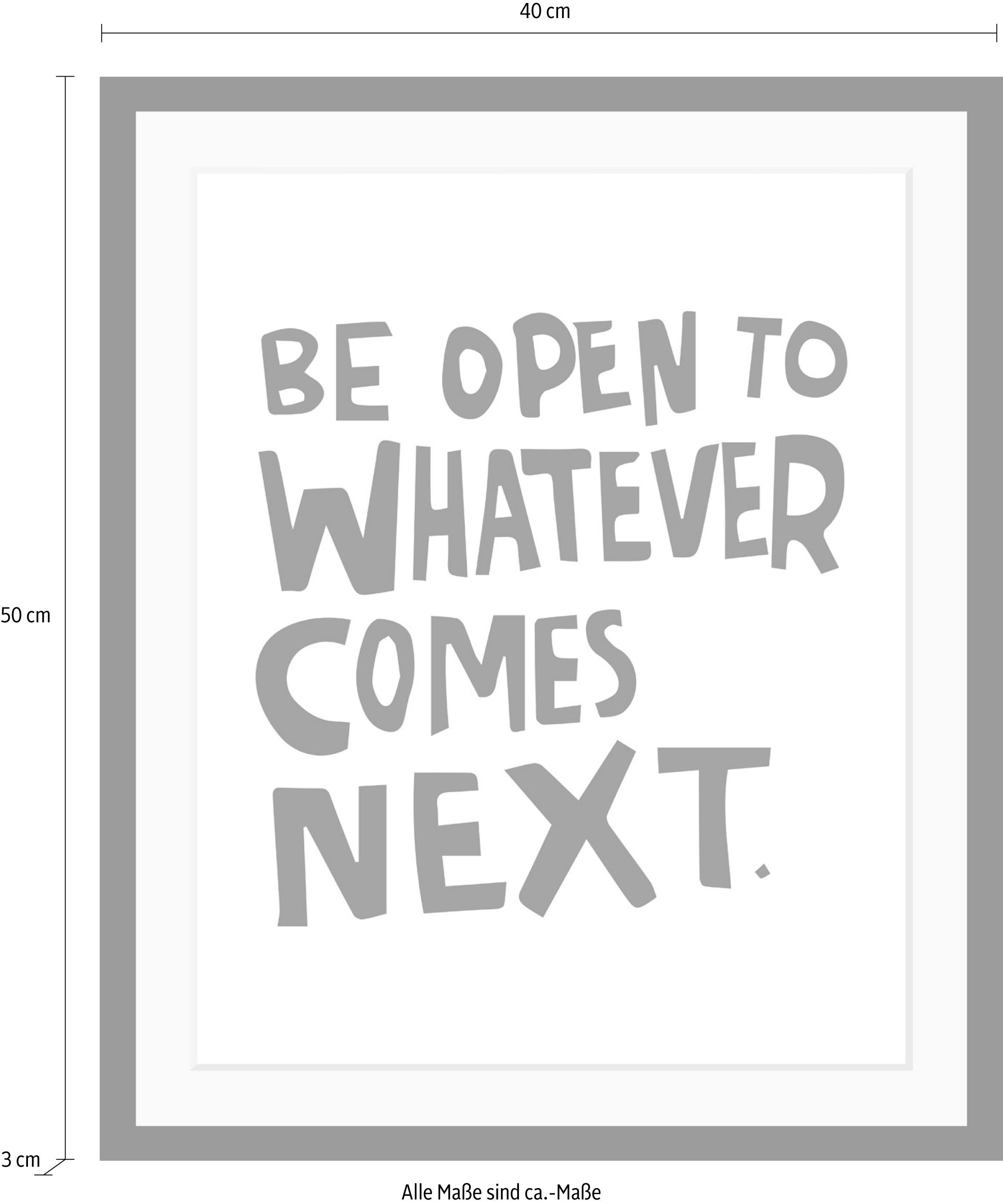 queence Bild »Next«, Schwarz-Weiß-Schriftzug-Motivationsbilder, HD Premium Poster-Druck inkl. Holzrahmen
