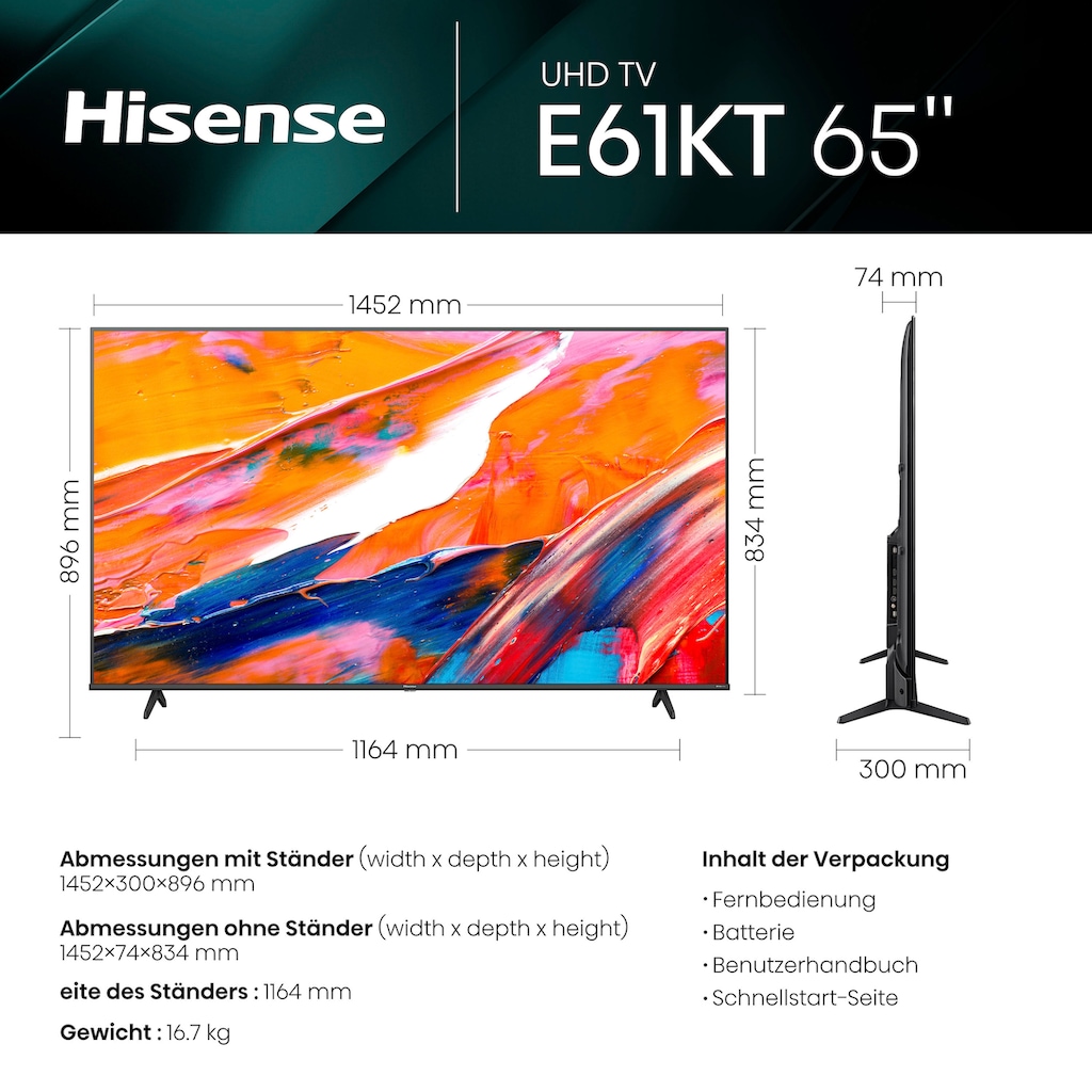 Hisense LED-Fernseher »65E61KT«, 164 cm/65 Zoll, 4K Ultra HD, Smart-TV