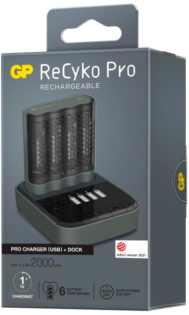 GP Batteries USB-Ladegerät »GP ReCyko P461«, mit 4 Steckplätzen für NiMH-Akkus, mit LCD Anzeige