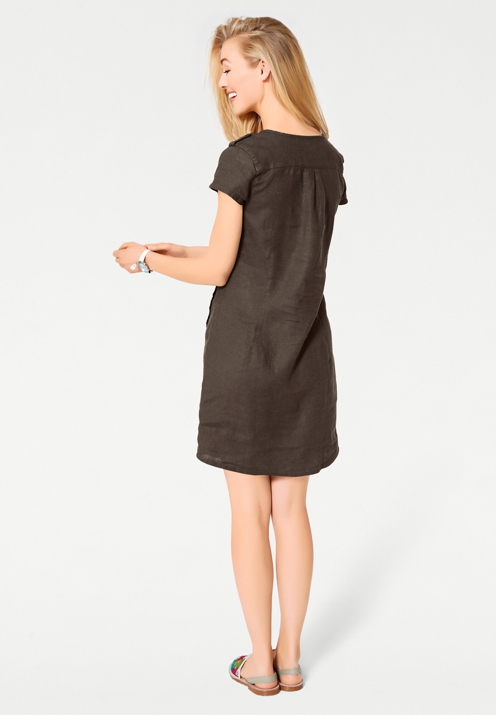 heine Jerseykleid »Leinenkleid Sommerkleid in knieumspielender Länge« Brusttasche