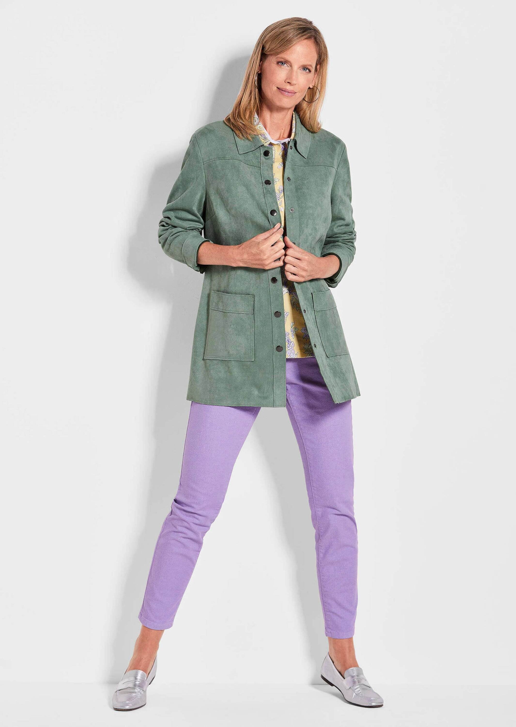 GOLDNER Kurzjacke »Kurzgröße Outdoorjacke aus Veloursimitat in Grün«