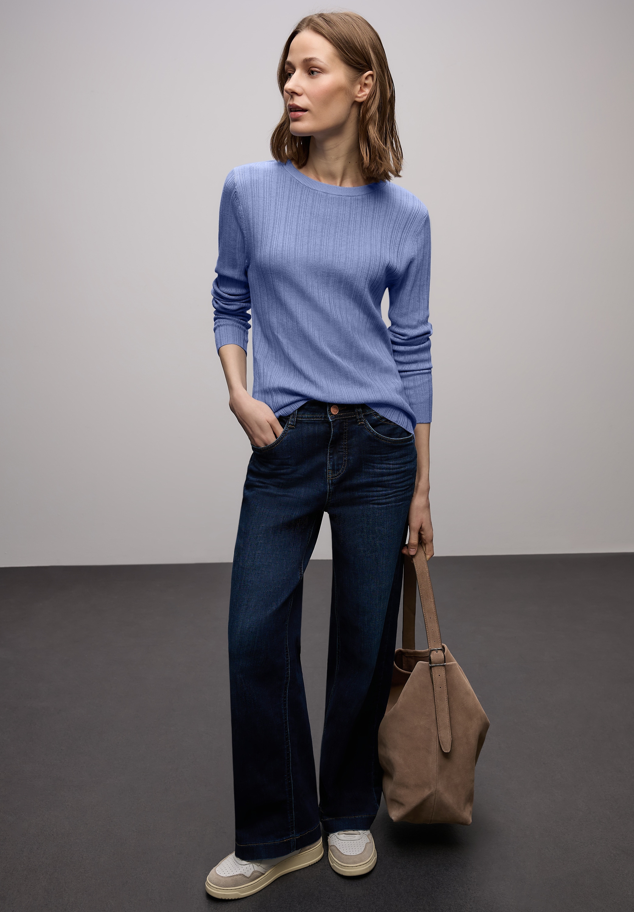 STREET ONE Strickpullover mit Rippstruktur und Viskose