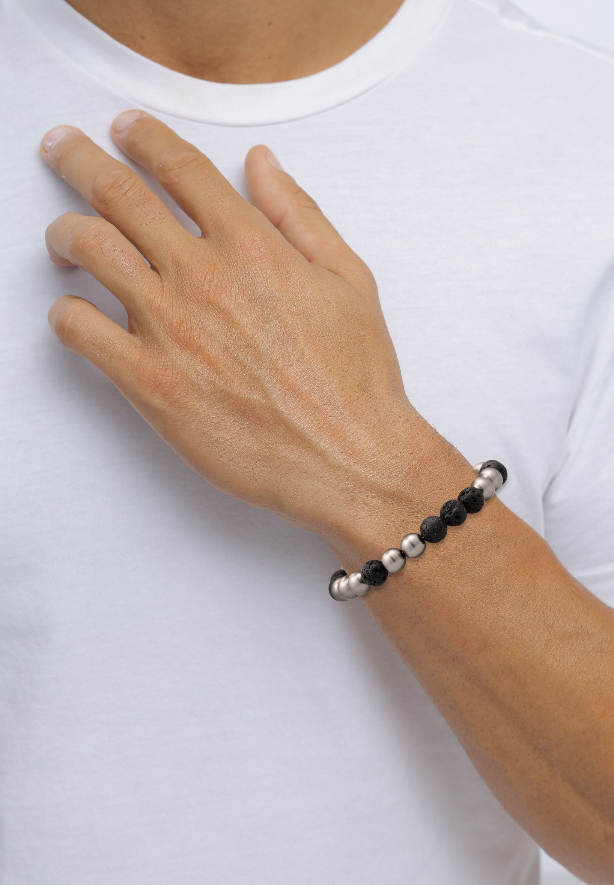 Kuzzoi Armkette »Armband Lava Synthetische Perle Grau Schwarz 925 Sterling Silber«