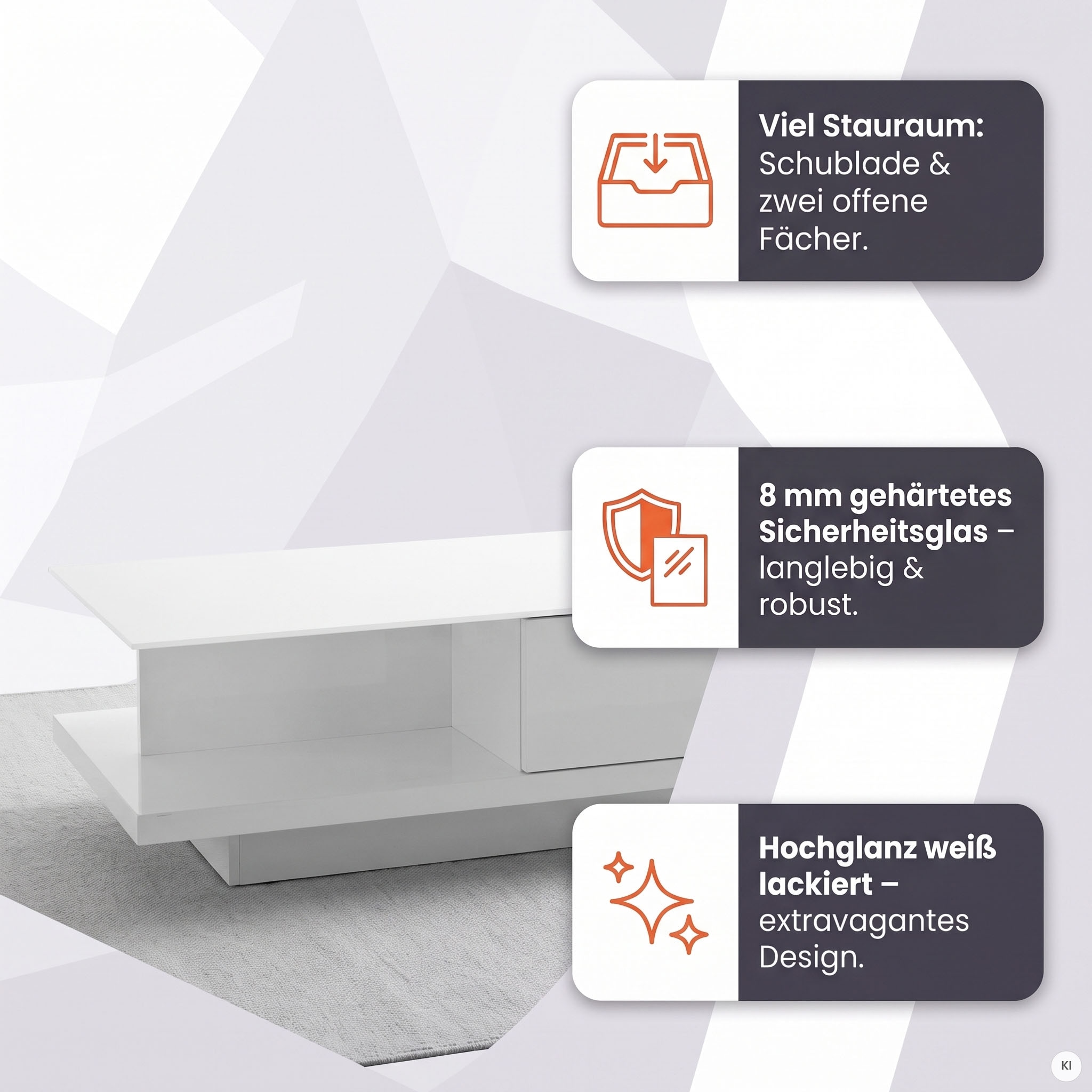 SalesFever Couchtisch »im minimalistischen Stil« Elegante Tischplatte aus robustem Kristallglas