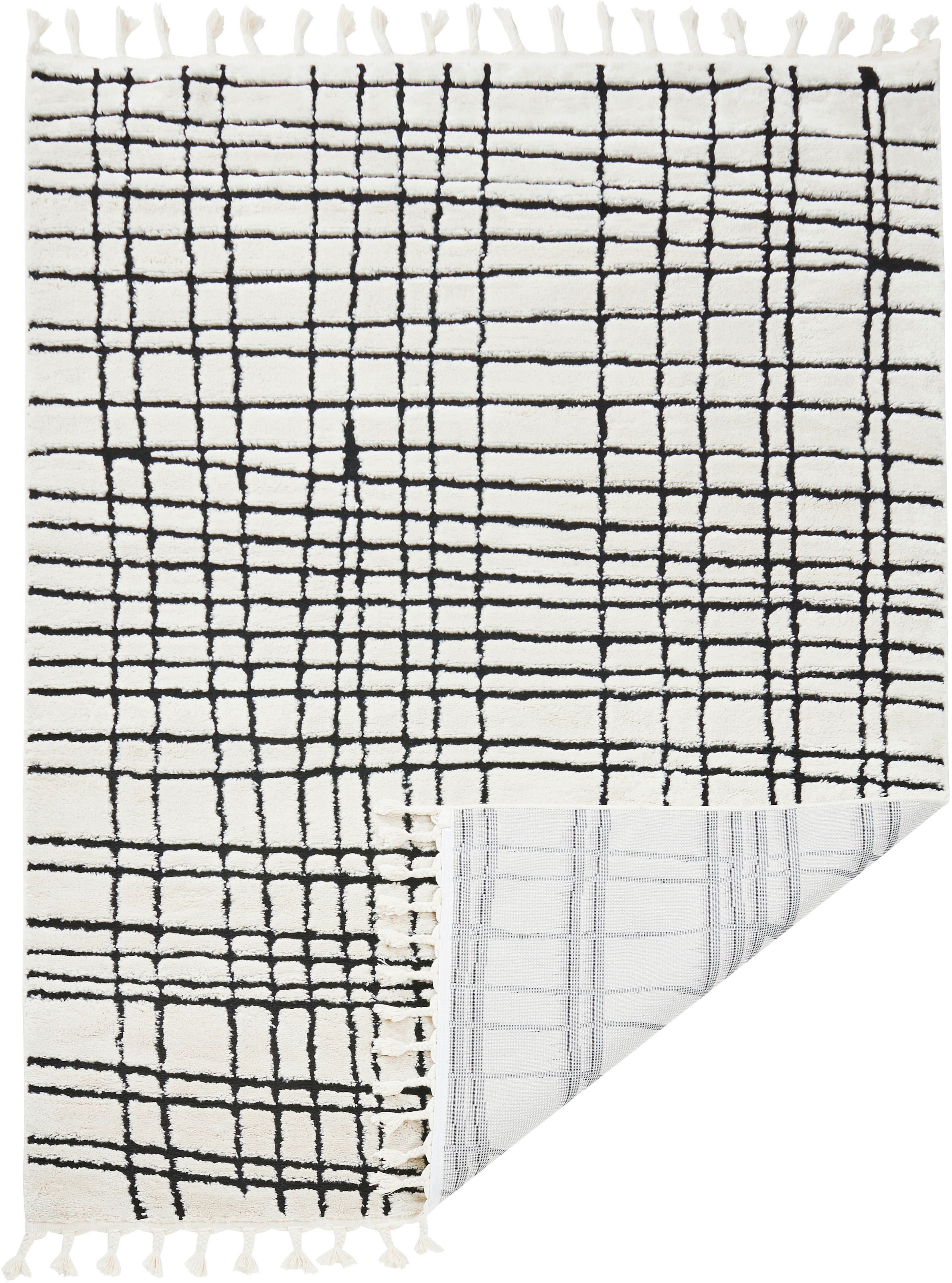 done.® Teppich »RIVER« rechteckig 10 mm Höhe modernes Scandi Design, kariert, Hoch-Tief Effekt, mit Fransen
