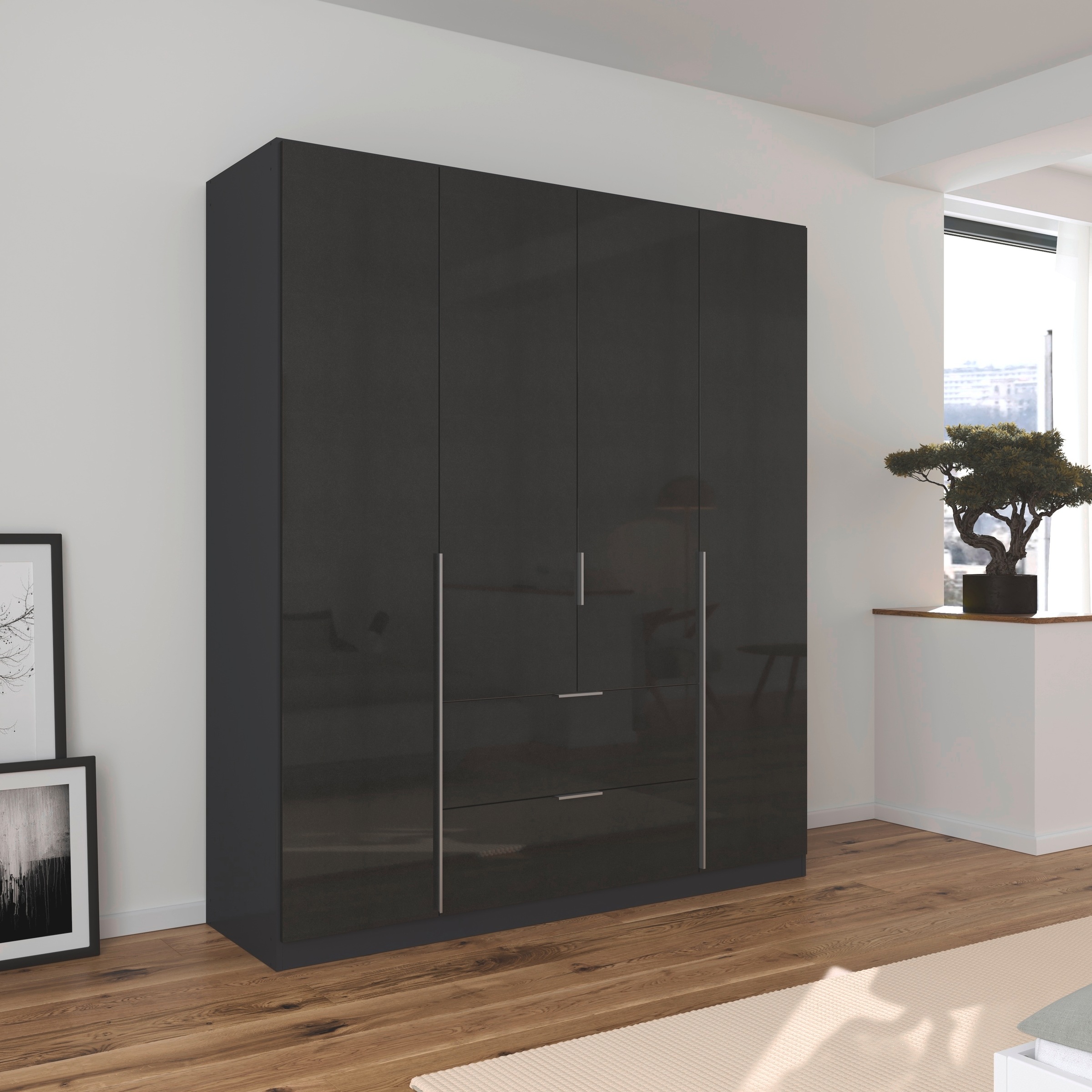 rauch Drehtürenschrank »Kleiderschrank Schrank Garderobe AGORDO mit Dekor- oder Hochglanzfront«, (in zwei Griff-Farben mit Dekor- oder Hochglanzfront), mit Außenschubkästen, in 6 Breiten und 2 Höhen MADE IN GERMANY