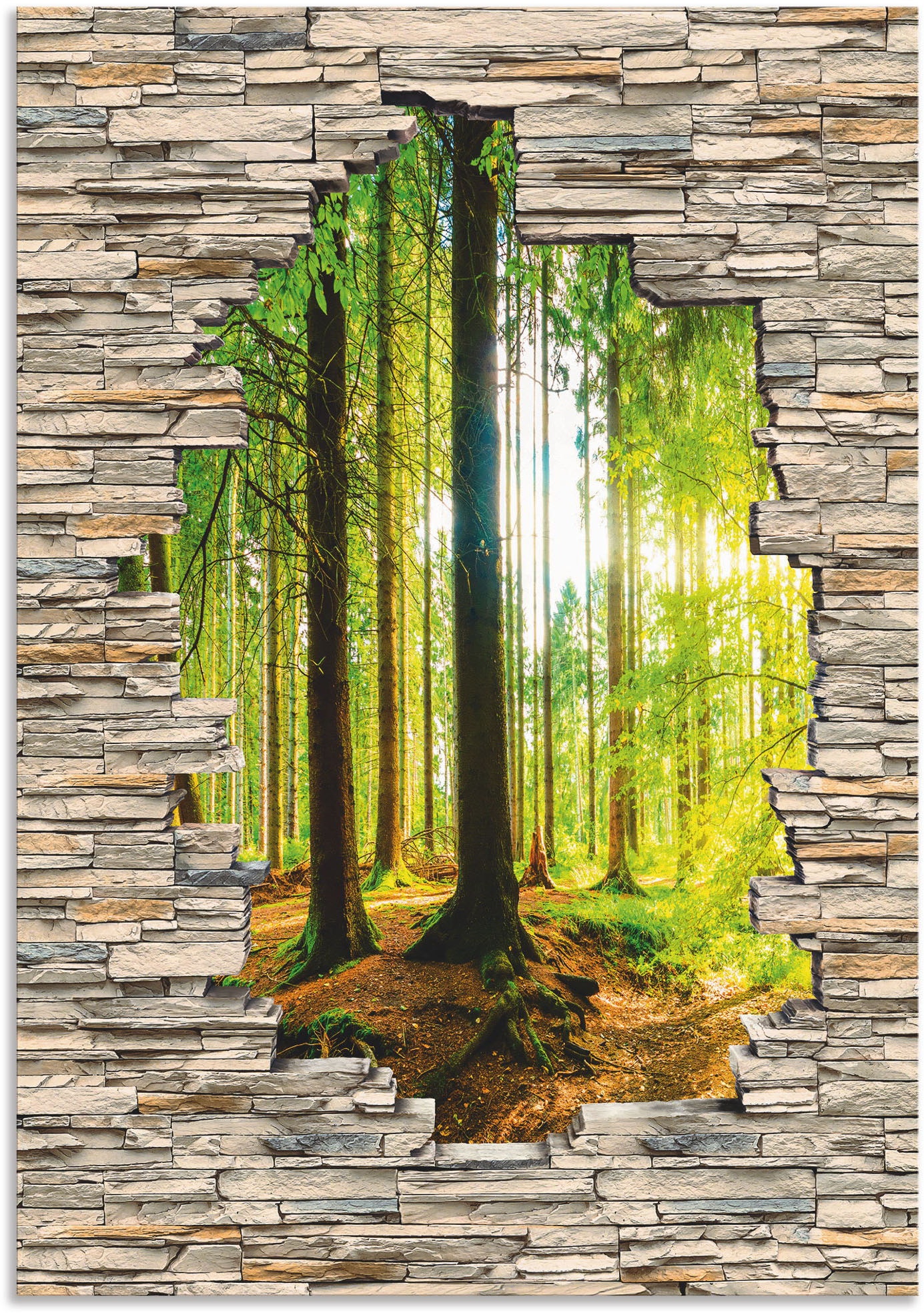 Mauer«, Bach Wandbild St.), Artland Wandaufkleber Waldbilder, versch. Größen oder »Wald (1 kaufen in Leinwandbild, Poster mit auf Blick Stein Raten Alubild, als