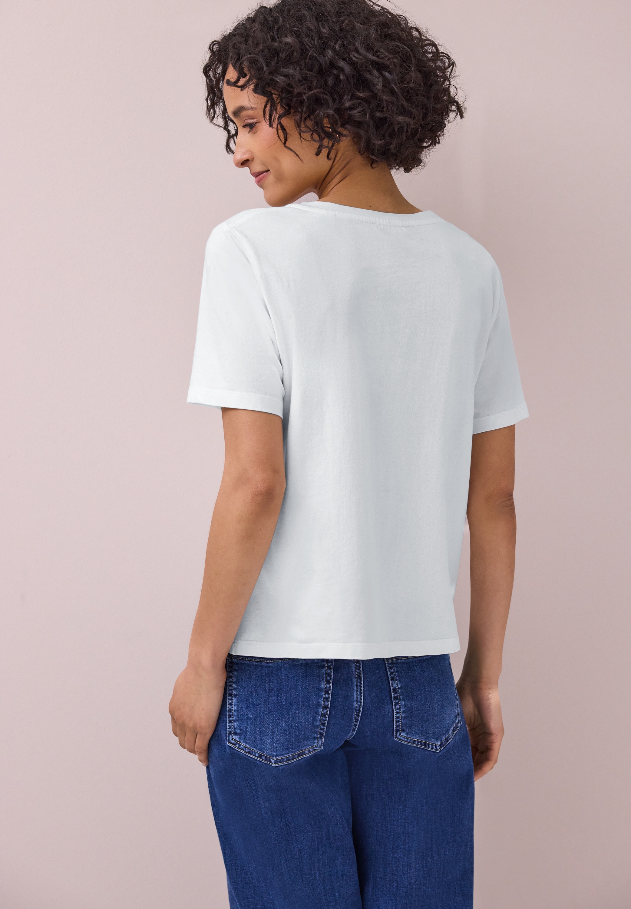 STREET ONE Kurzarmshirt Sommershirt mit Rundhals und Crochet-Tasche