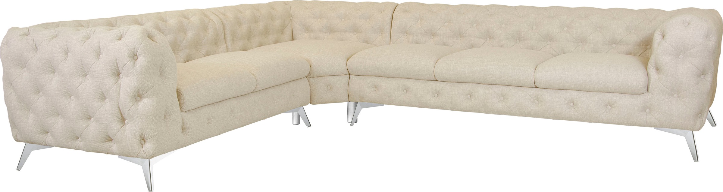 Leonique Chesterfield-Sofa »Ecksofa GLYNIS L-Form mit Wellenunterfederung, Maße B/T/H 323/264/75cm«, aufwändige Knopfheftung, moderne Chesterfield Optik, Fußfarbe wählbar