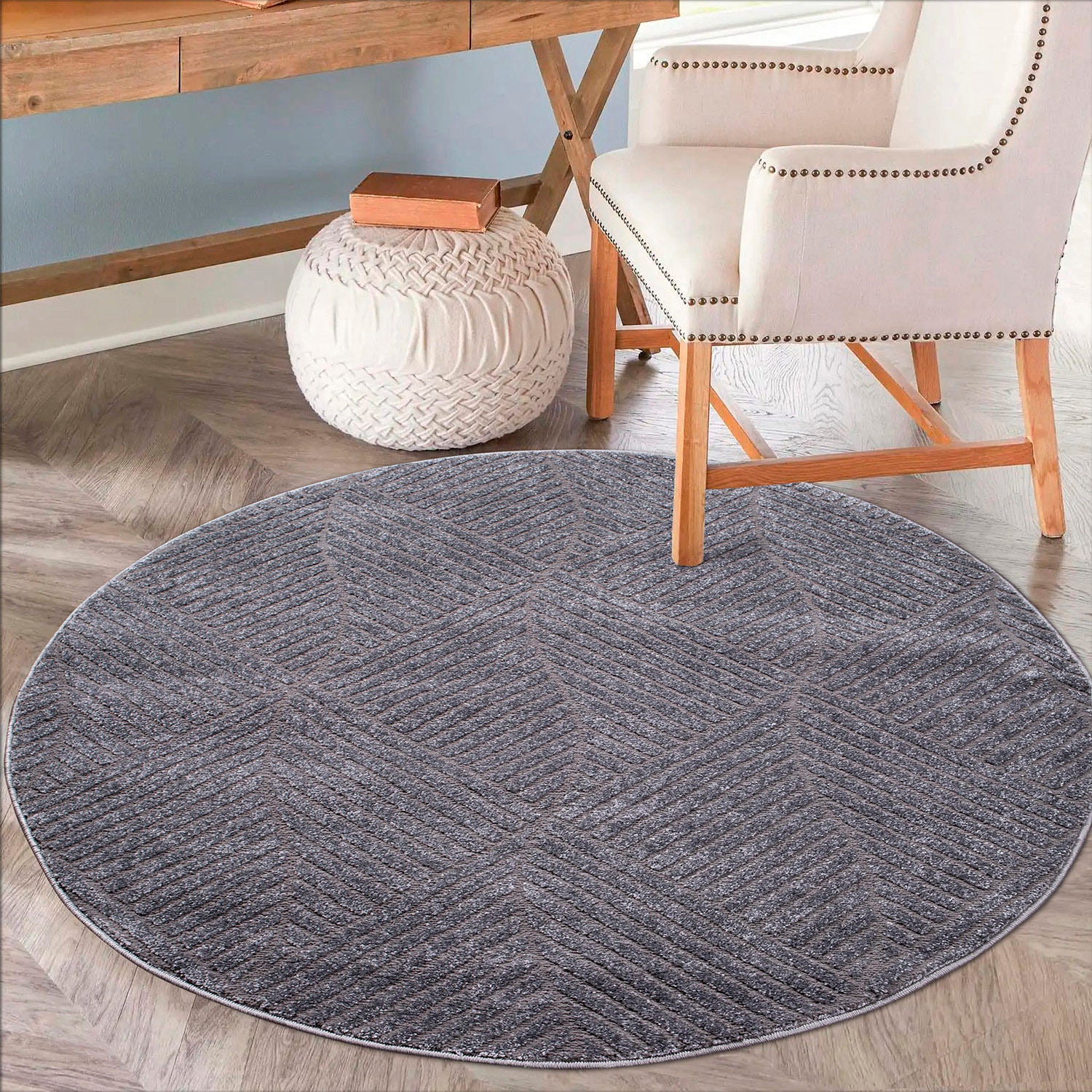 Carpet City Teppich »Friseé-Teppich FANCY 904«, rund, 12 mm Höhe, Kurzflor Wohnzimmer, Florale 3D-Optik, für Schlafzimmer, Flur
