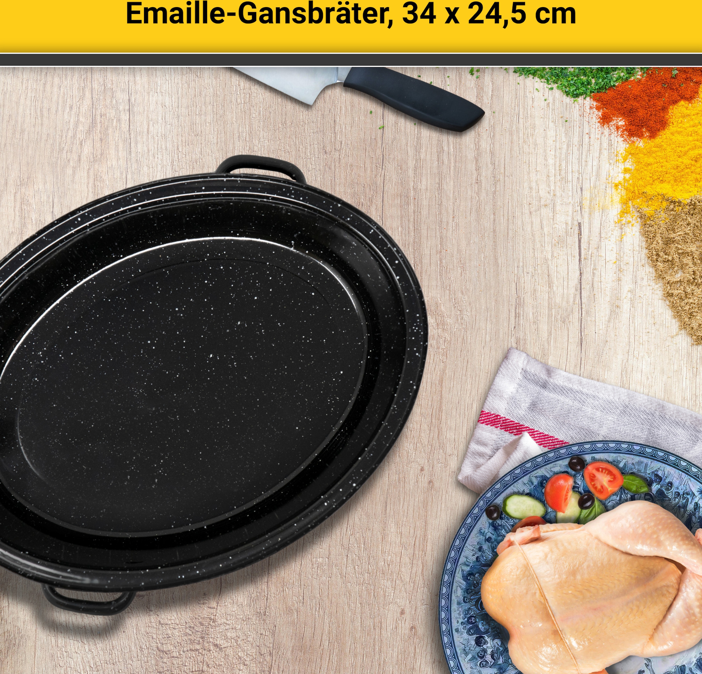 Krüger Bräter »Gansbräter mit Tropfdeckel«, Emaille, für Induktions-Kochfelder geeignet