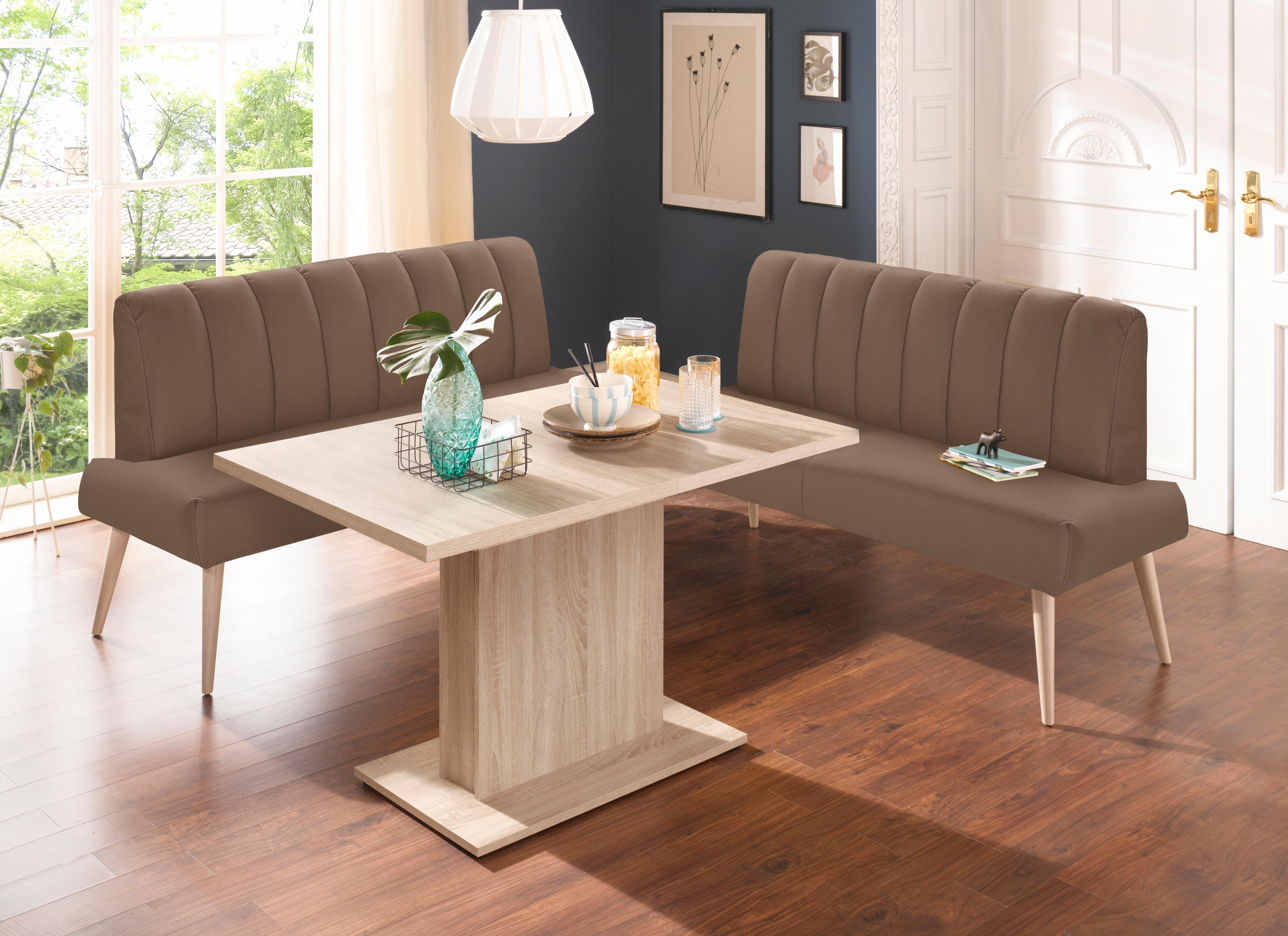 exxpo - sofa fashion Sitzbank »Costa, moderne Rückensteppung, bequem und elegant, hoher Holzfuß«, hochwertige Detailverarbeitung, Frei im Raum stellbar
