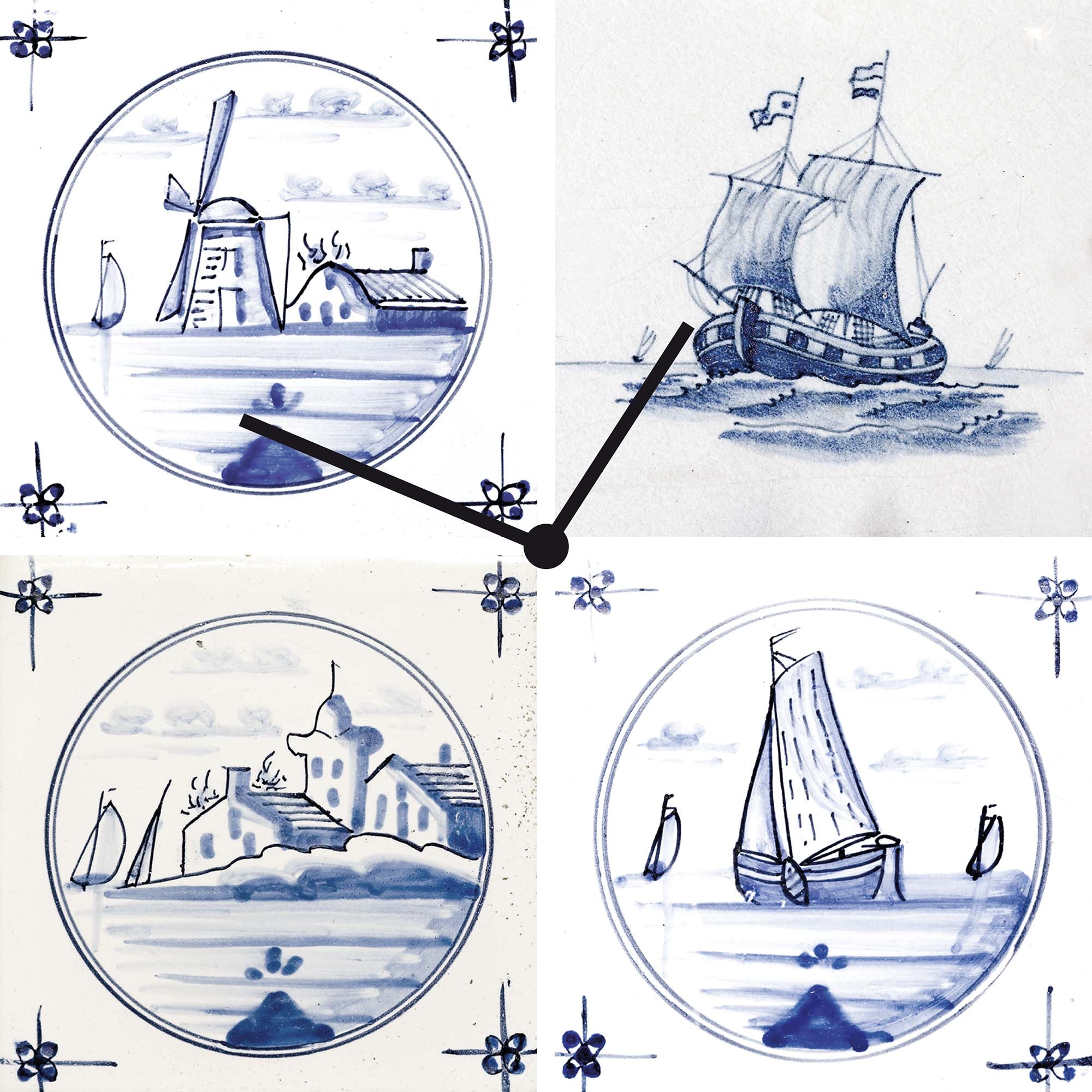 Home affaire Wanduhr »Maritim, Fliesenoptik«, Uhr, geräuschlos, Segelschiff, Kachel, blau/weiß, Schiff