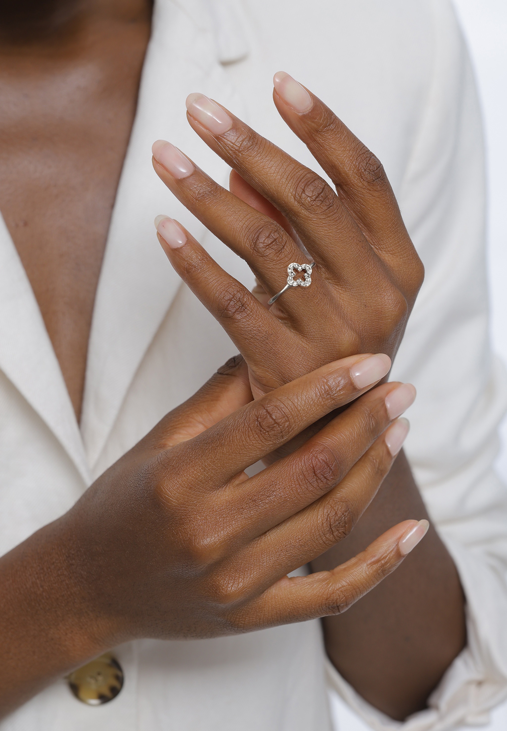 Elli Silberring »Ring Kleeblatt Weiß 925 Sterling Silber, mit Kristallen von Swarovski®«