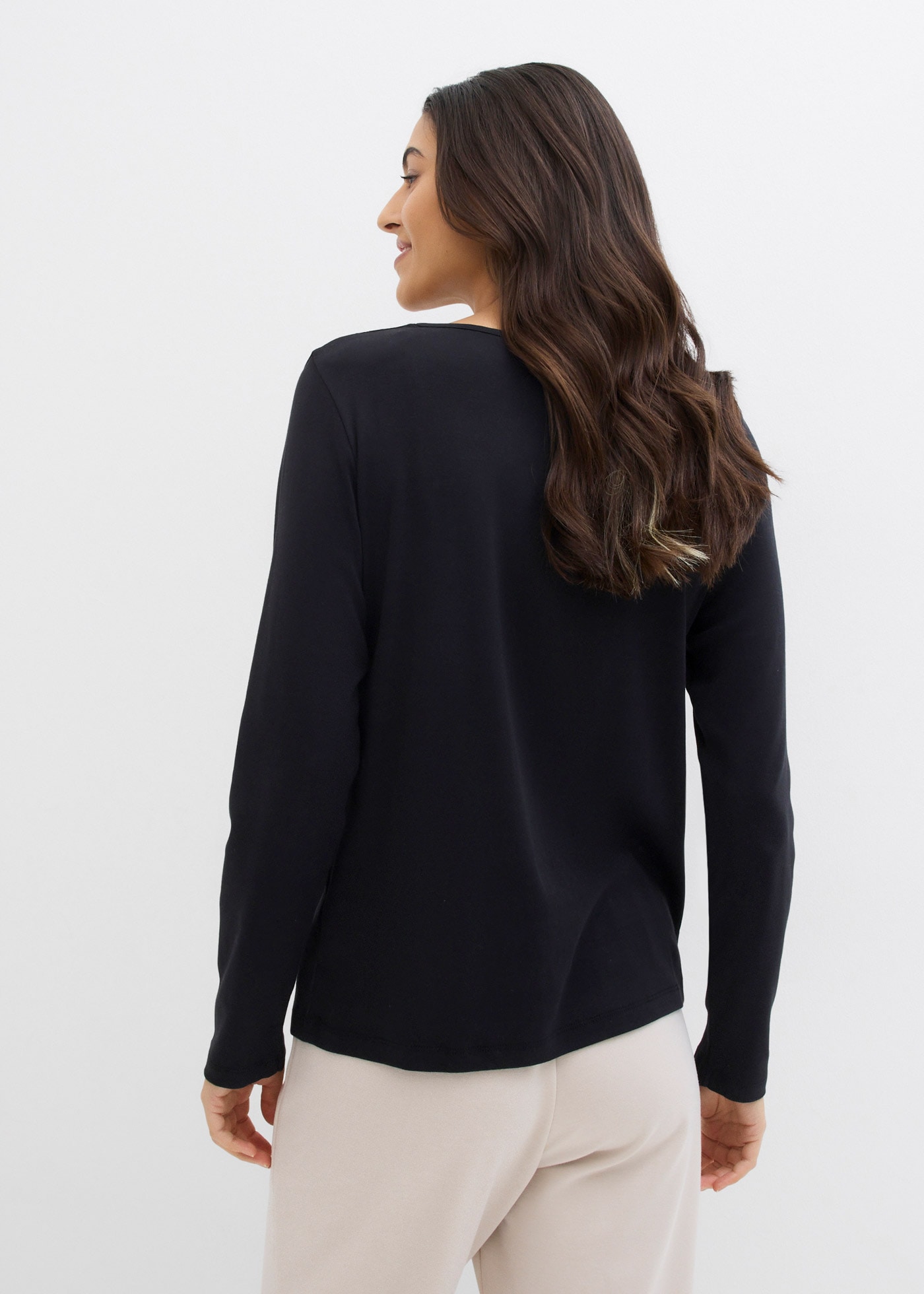 bonprix Langarmshirt 1 schmale Passform, Langarm, mit kurzer Knopfleiste im Henley-Stil