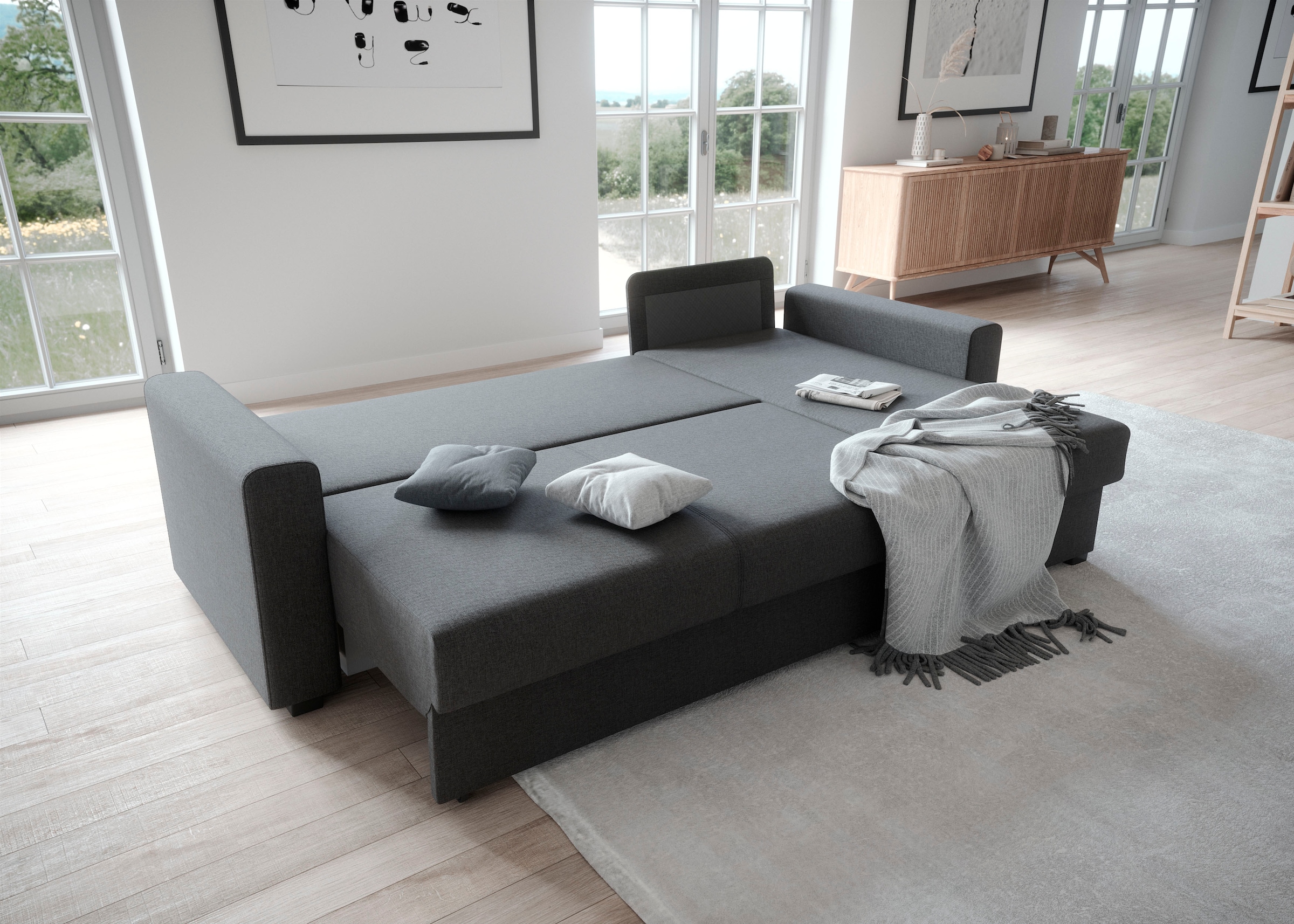 ATLANTIC home collection Ecksofa »Dublin L-Form«, Bettfunktion und Bettkasten, Recamiere links oder rechts montierbar