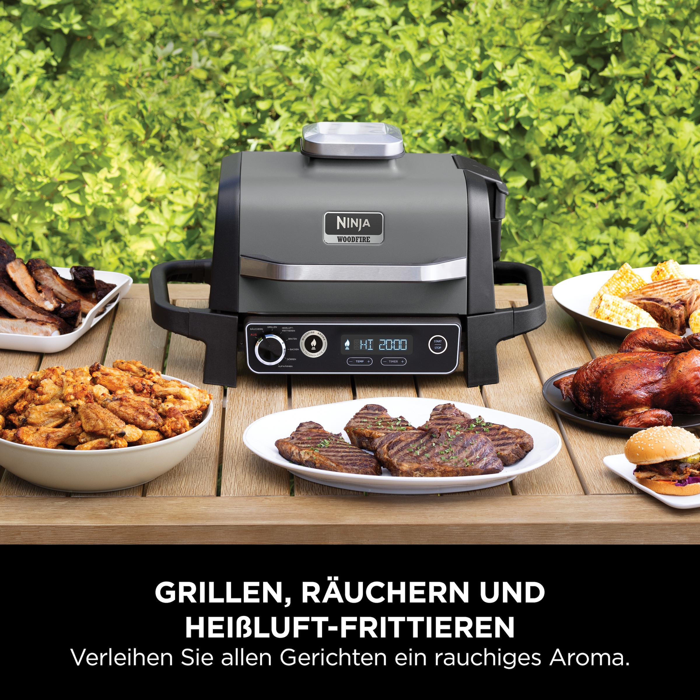 NINJA Tischgrill »Ninja Woodfire OG701EU«, 2400 W, Elektrischer Outdoor Grill