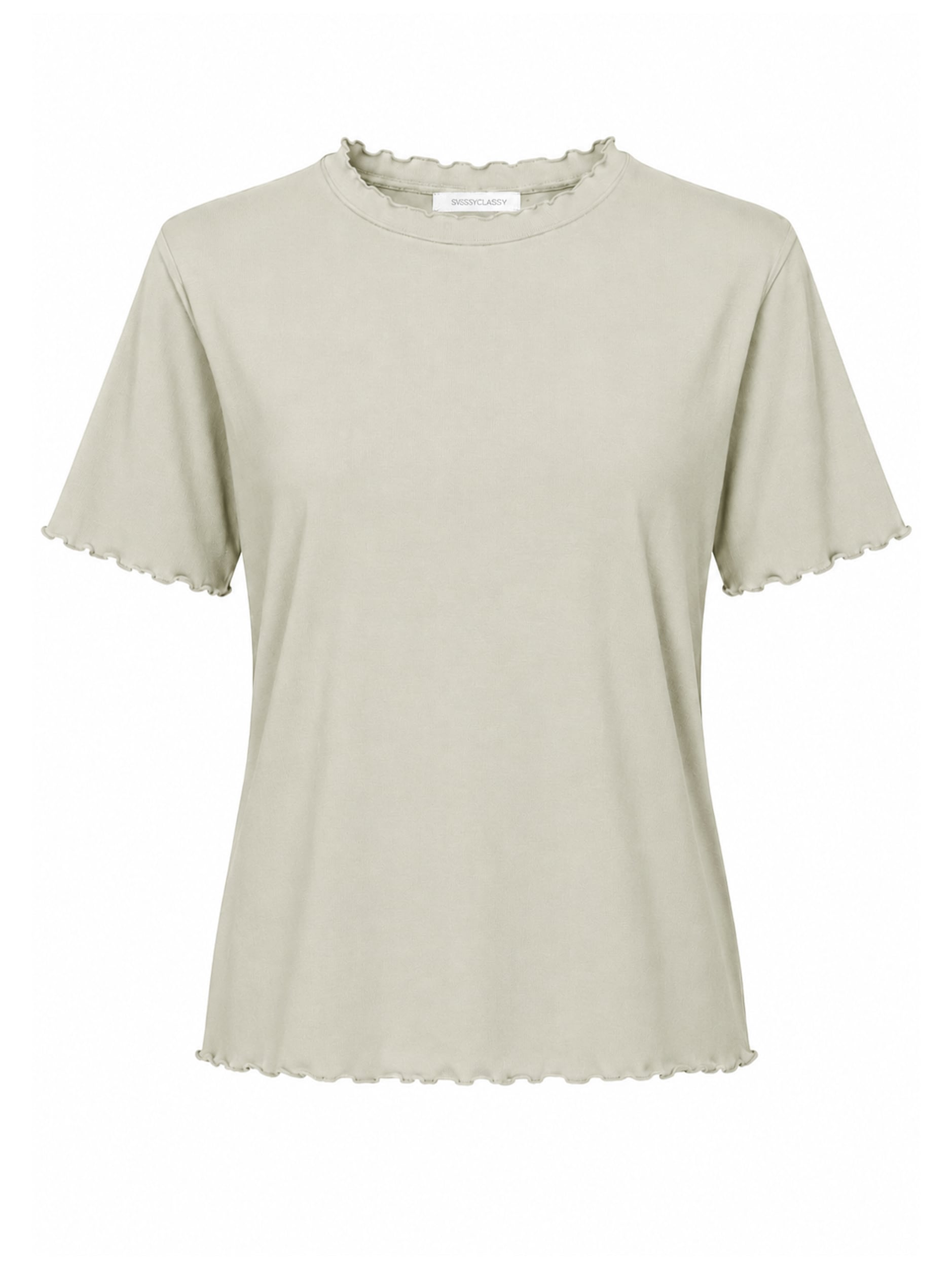 SASSYCLASSY T-Shirt »T-Shirt mit Wellenkante« Schlichtes T-Shirt mit Rundhalsausschnitt in fließendem Material