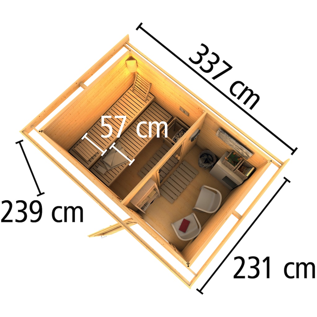 KONIFERA Saunahaus »Uwe 2«, 9-kW-Bio-Ofen mit ext. Steuerung