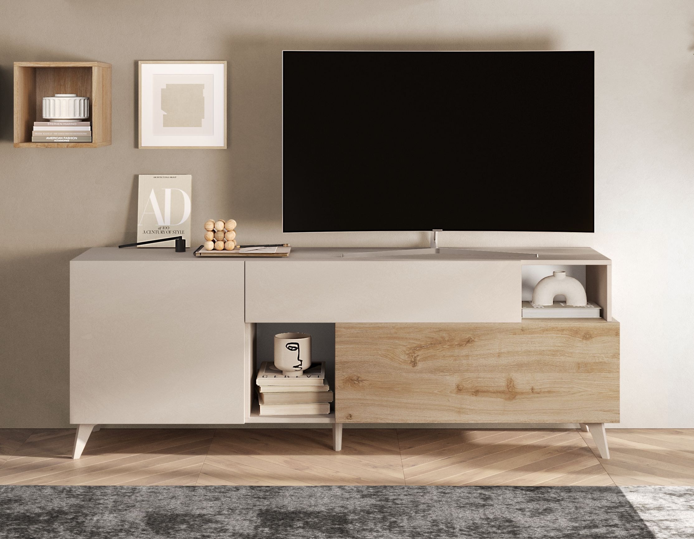 Home affaire Lowboard »Monaco in Breite 181 cm, TV-Schrank mit Tür, Klappe und Schubkasten« Mediaboard – sanftes Schließen, edles Design, Platz für alles