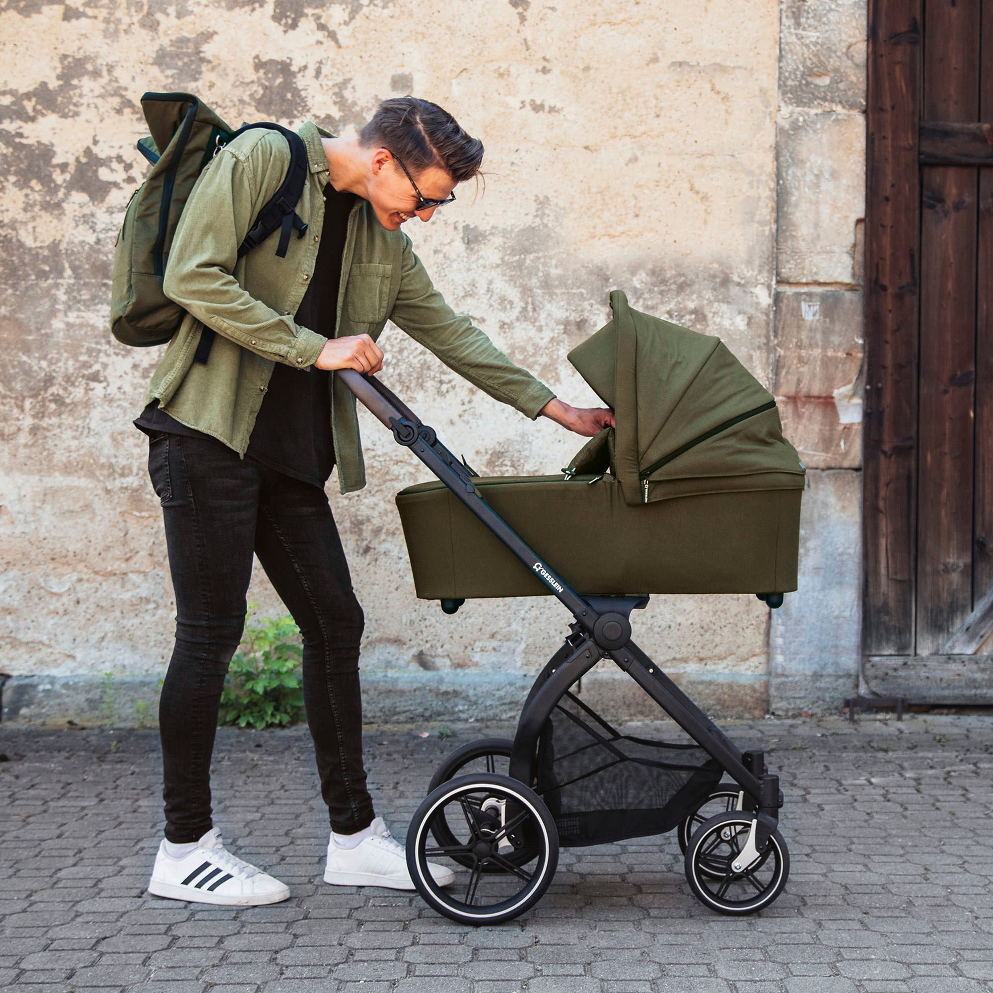 Gesslein Kombi-Kinderwagen »FX4 Soft+ mit Aufsatz Style, moos/tabak«, mit Babywanne C3 und Babyschalenadapter