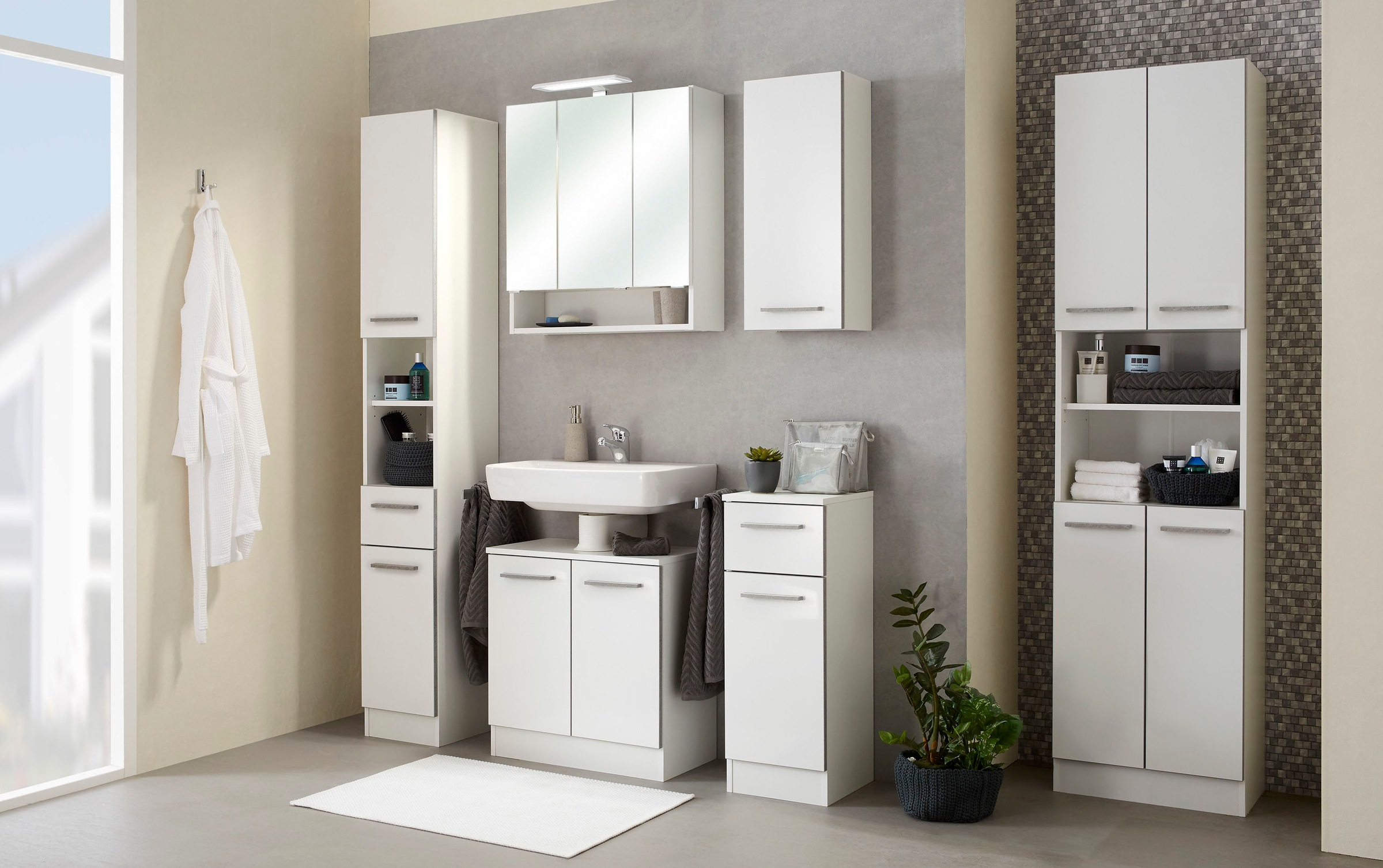 Saphir Unterschrank »Quickset 953 Badschrank mit 1 Tür und 1 Schublade, 30 cm breit« Badezimmer-Unterschrank inkl. Türdämpfer, Griffe in Betonoptik