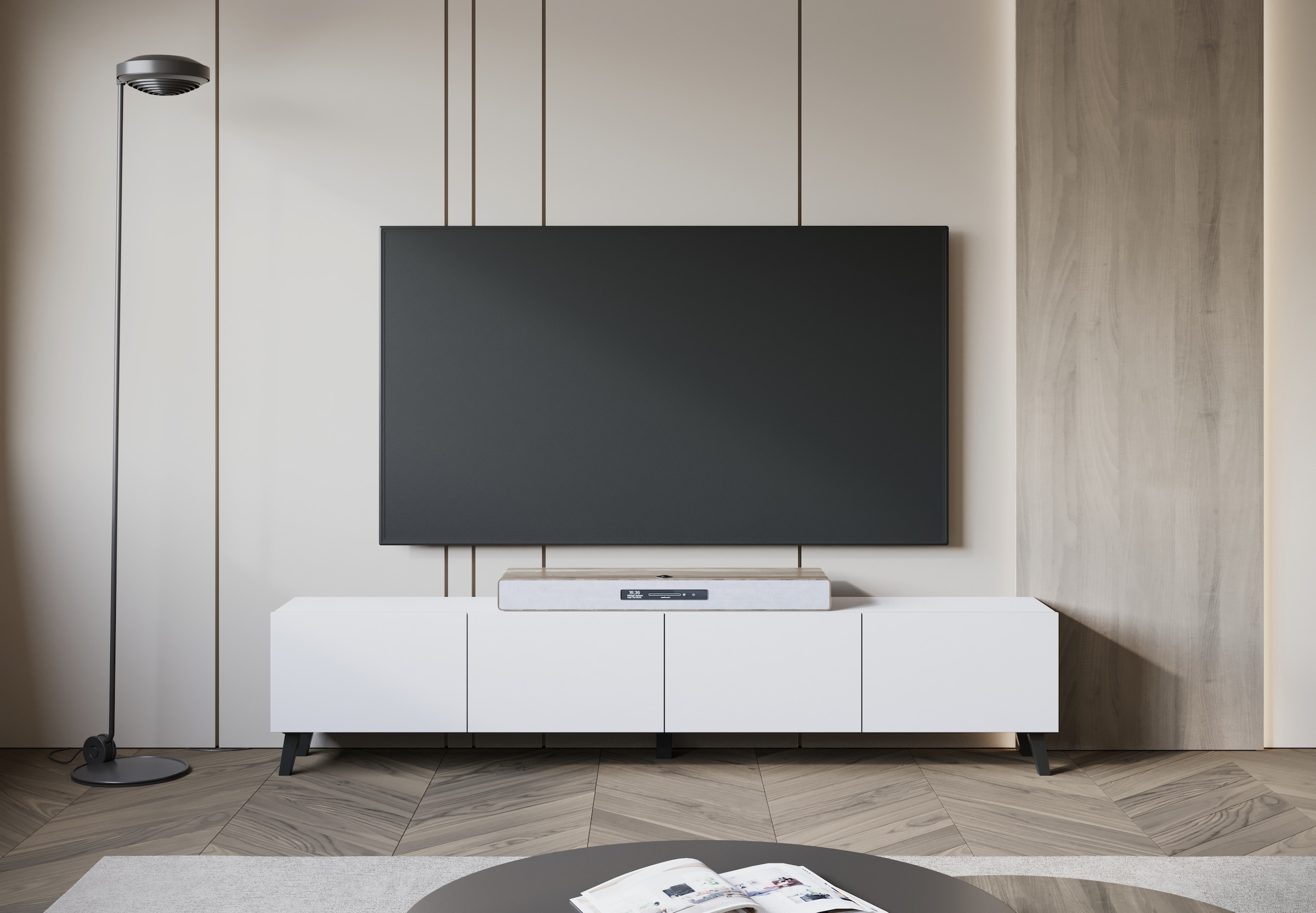 Home affaire Lowboard »LOWBOARD PHUKET II,  TV-Kommode Breite 190cm« 1 Stk. tlg. Modernes, griffloses Design mit 4 Klappen in eleganten, matten Farben