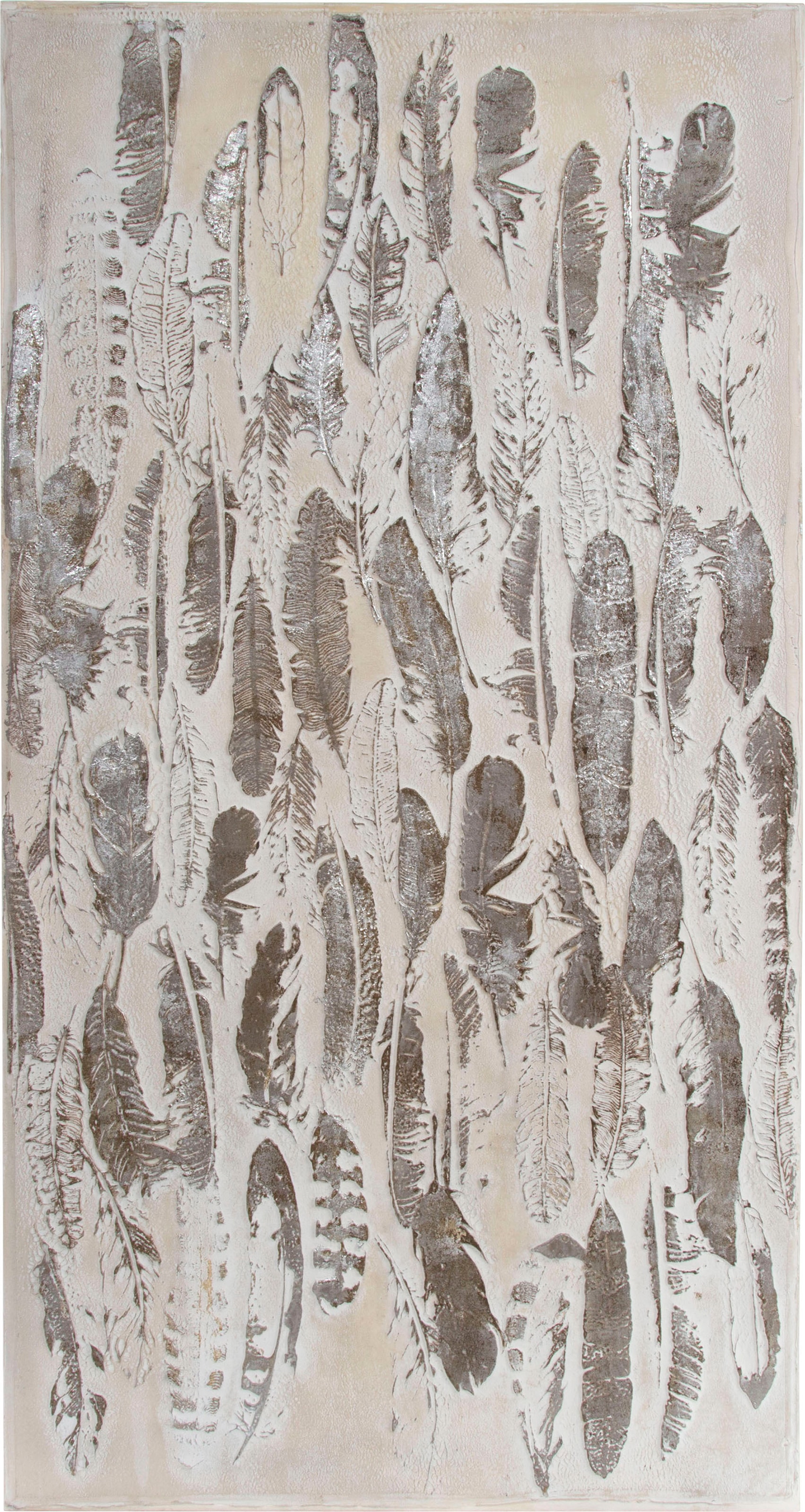 Myflair Möbel & Accessoires Ölbild »Gemälde Madie, silberfarben«, Bild auf  Leinwand, Motiv Federn, 100x50 cm, Wohnzimmer auf Rechnung kaufen