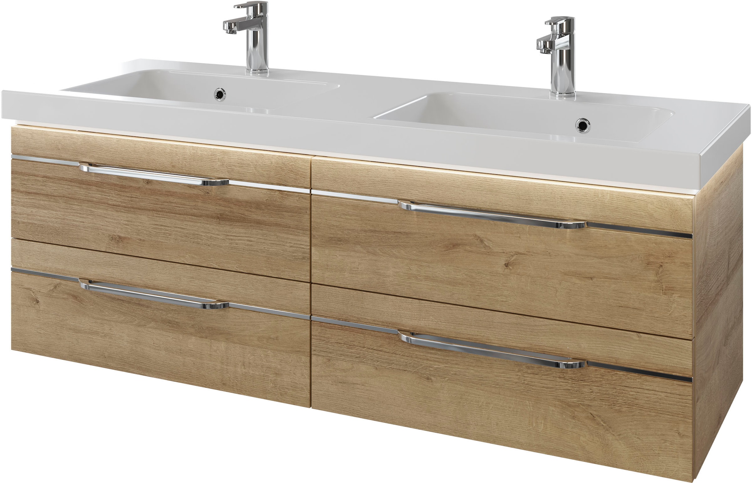 Saphir "Serie Balto Mineralmarmor-Waschtisch mit Unterschrank, 147,8 cm breit" 2 Stk. tlg. Doppel-Waschplatz mit 4 Schubladen, in verschiedene Ausführungen