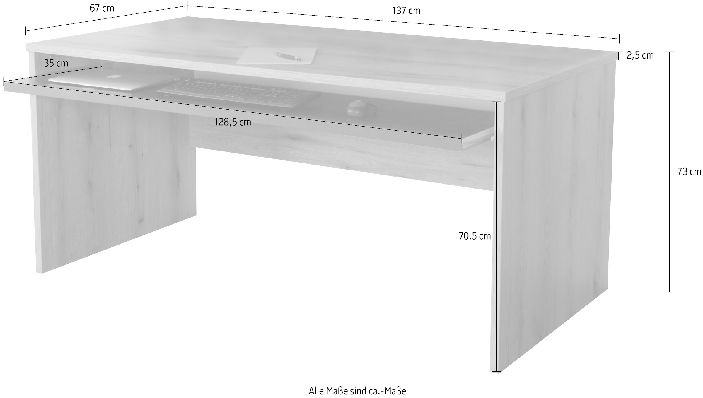 VOGL Möbelfabrik Schreibtisch »Barrie mit 2-farbigem Tastaturauszug«, in 2 Breiten, 2,5 cm Tischplattenstärke, Made in Germany