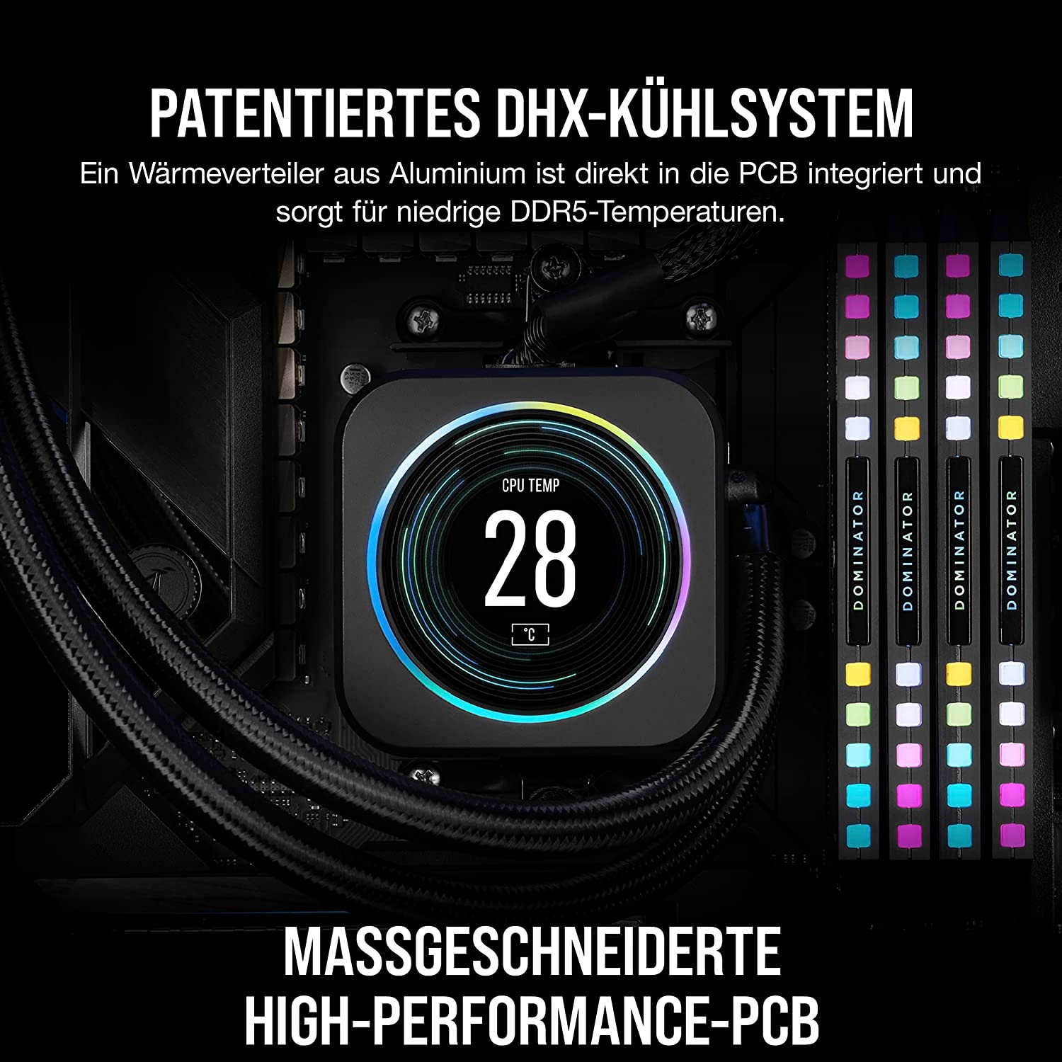 Corsair Arbeitsspeicher »DOMINATOR PLATINUM RGB DDR5 5600 64GB (2x32GB)«, RGB Beleuchtung ICUE, AMD optimiert
