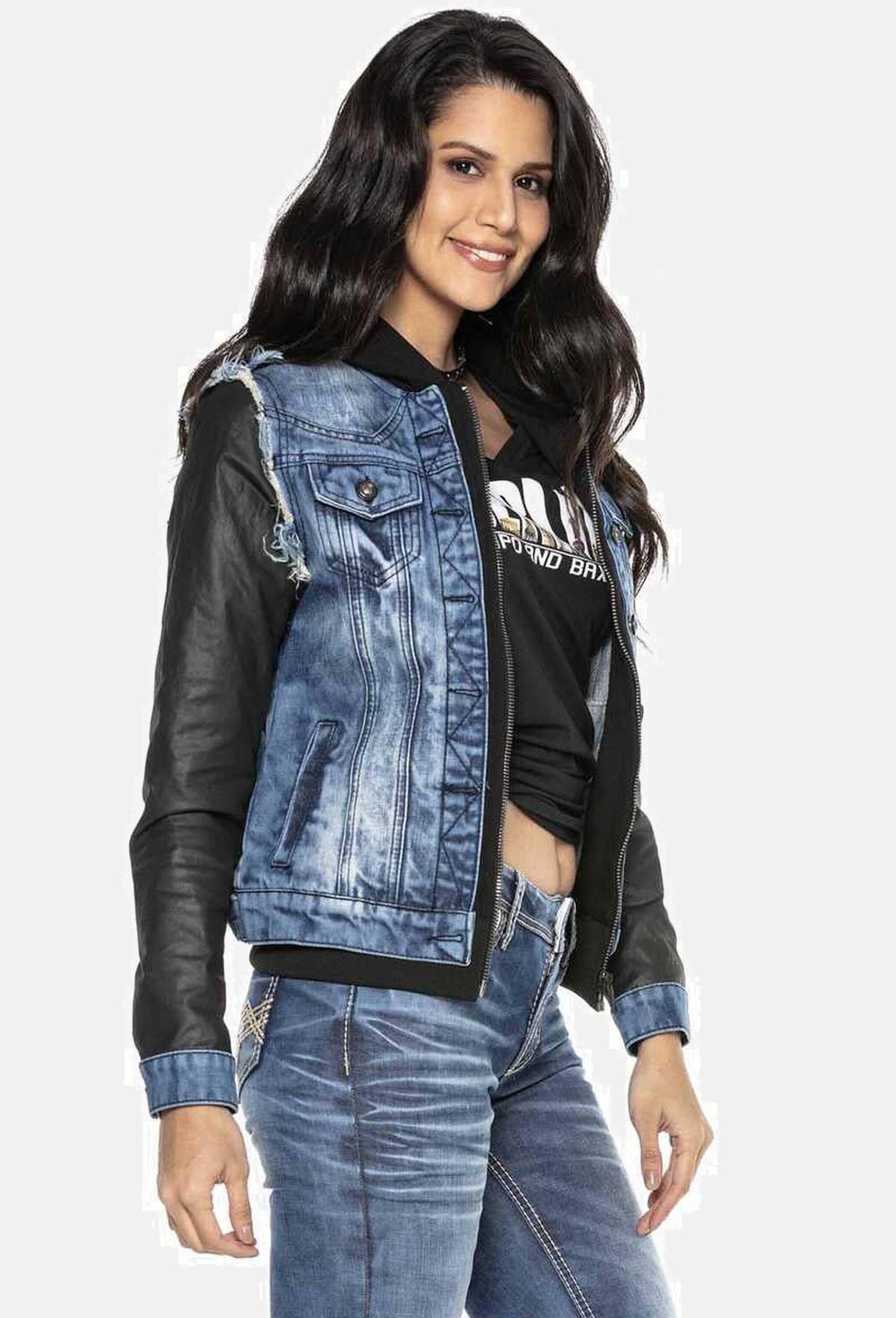 Cipo & Baxx Jeansjacke »Cipo & Baxx Jacke« mit Kapuze Mit durchgehendem Reißverschluss, WJ184