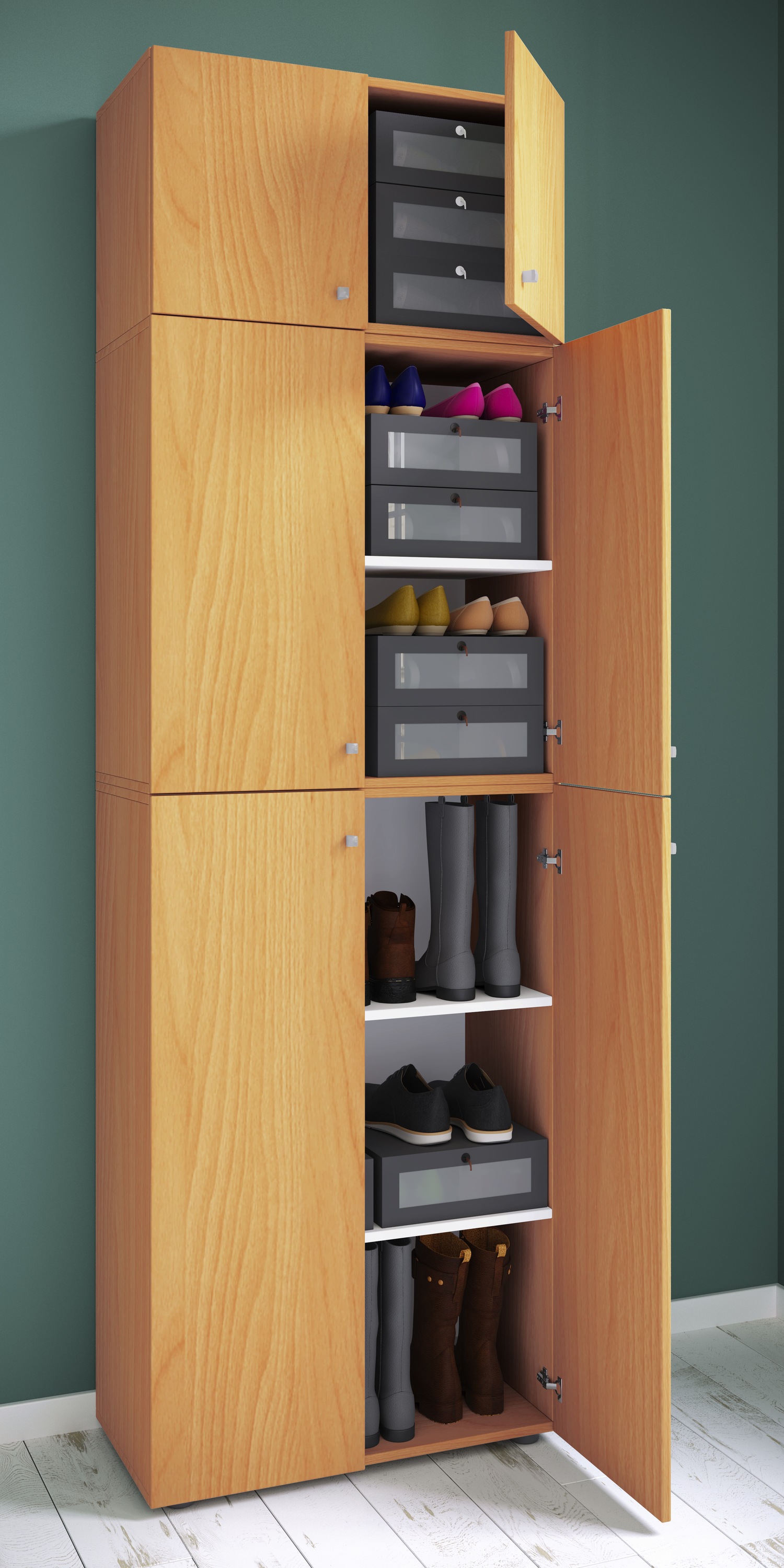 VCM Schuhschrank »VCM Holz-Schuhschrank | Maße: H. 223 x B. 70 x T. 39 cm| Allzweckschrank | 5 Fächer | 4 Drehtüren | Aufsatz mit 2 Türen¿ Lona«, (1 St.)