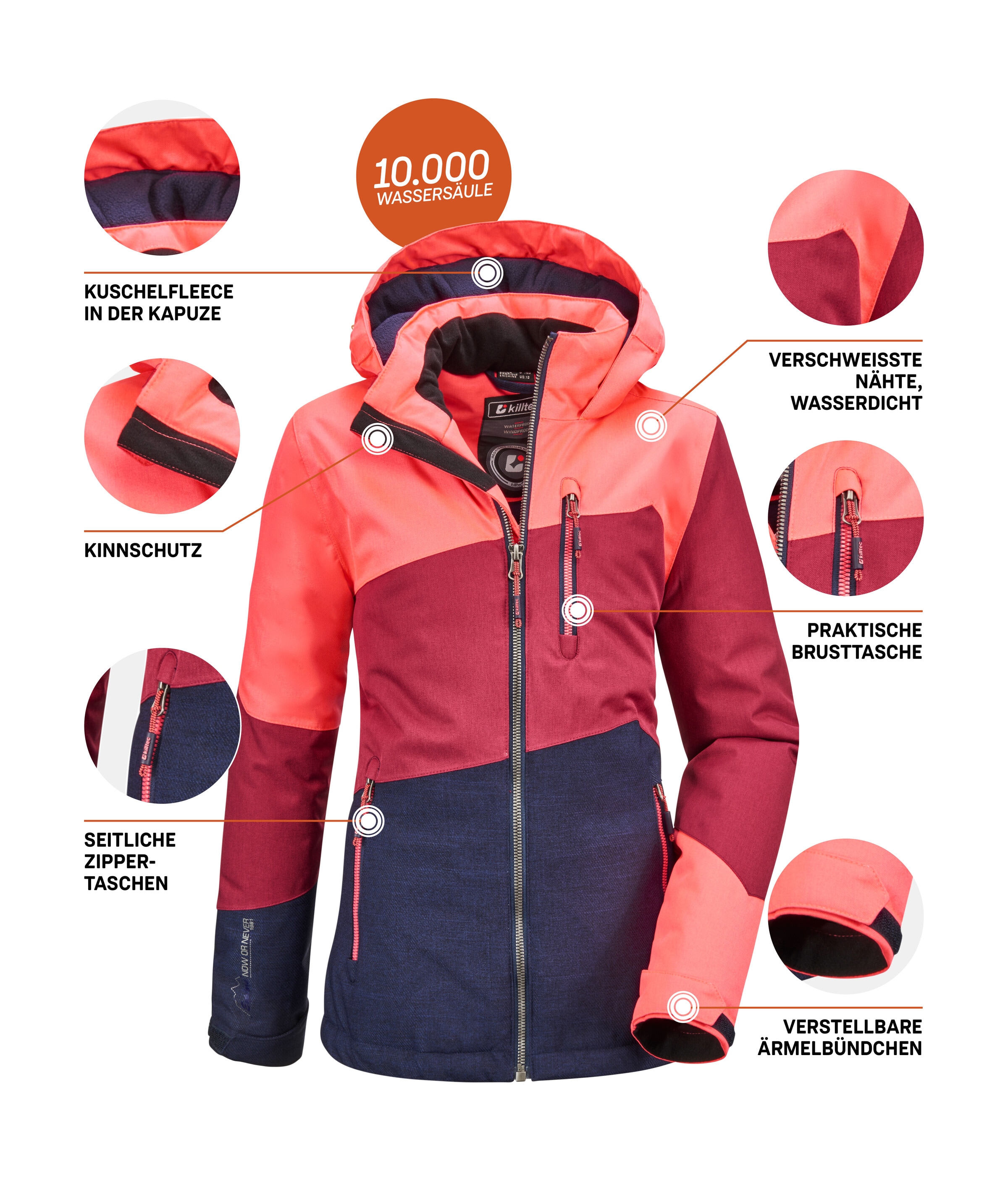 Killtec Outdoorjacke »Lynge GRLS JCKT B«, Wasserdichte Winterjacke mit Kapuze, Fleece, verstellbaren Ärmeln